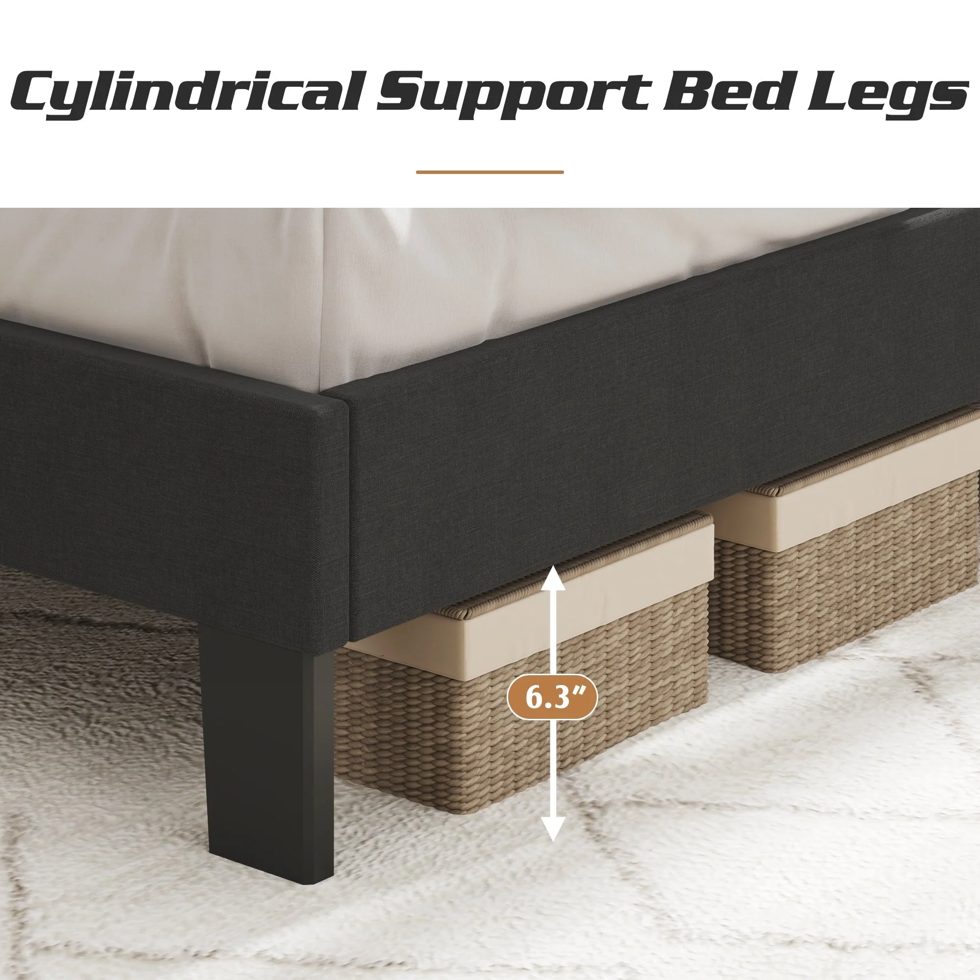 Lifezone Queen Size Dark Gray Upholstered Bed with Adjustable Headboard, Fabric Platform Bed Frame