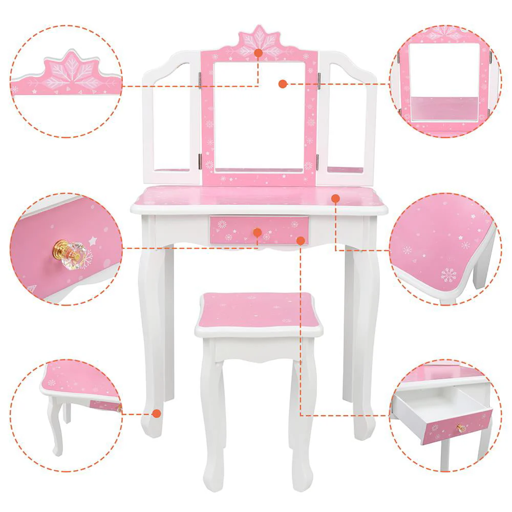 Winado Kids Vanity Table and Chair Set with Mirror Makeup Dressing Table with Drawer Fashion