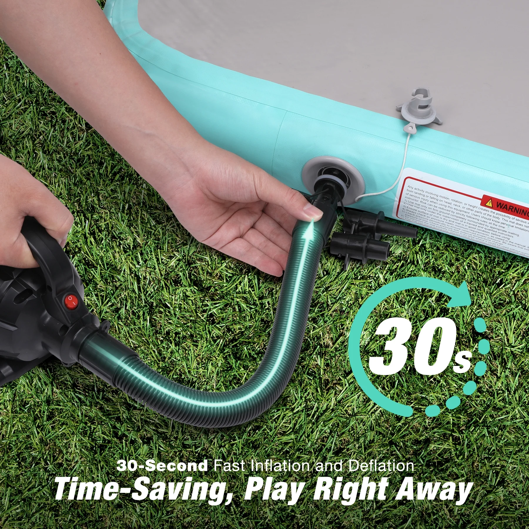 WARMOUNTS Tumbling Mat, 10 ft Inflatable Air Gymnastics Training Mats w/ Electric Pump, 4'' Thick Tumble Track for Home, Gym, Cheerleading, Water, Outdoor