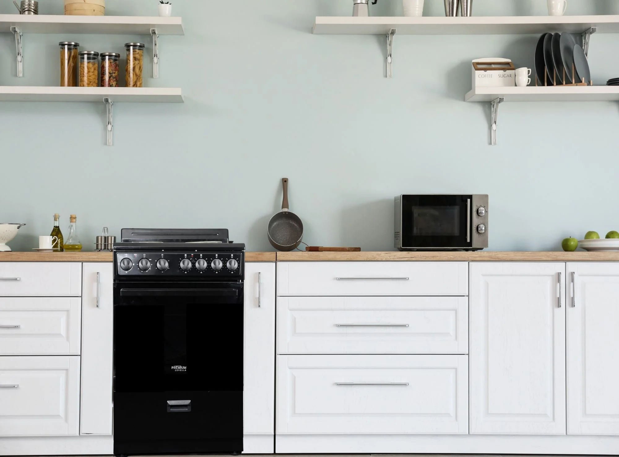 Premium Levella 20 in. 2.2 cu. ft. 4-Burner Single Oven Electric Range with Storage Drawer in Black with Stainless Steel Door