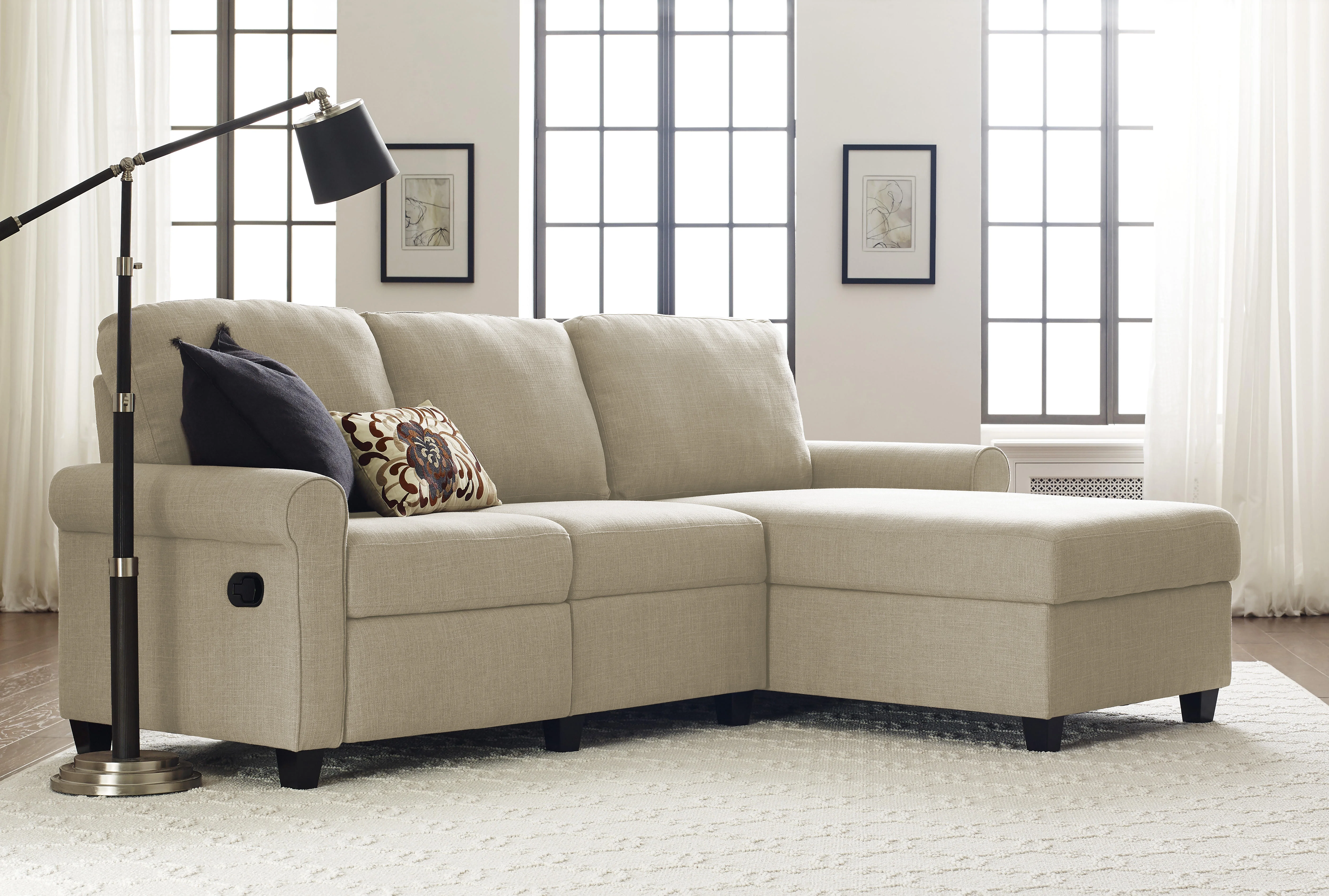 Serta Copenhagen Reclining Sectional with Right Storage Chaise - Oatmeal