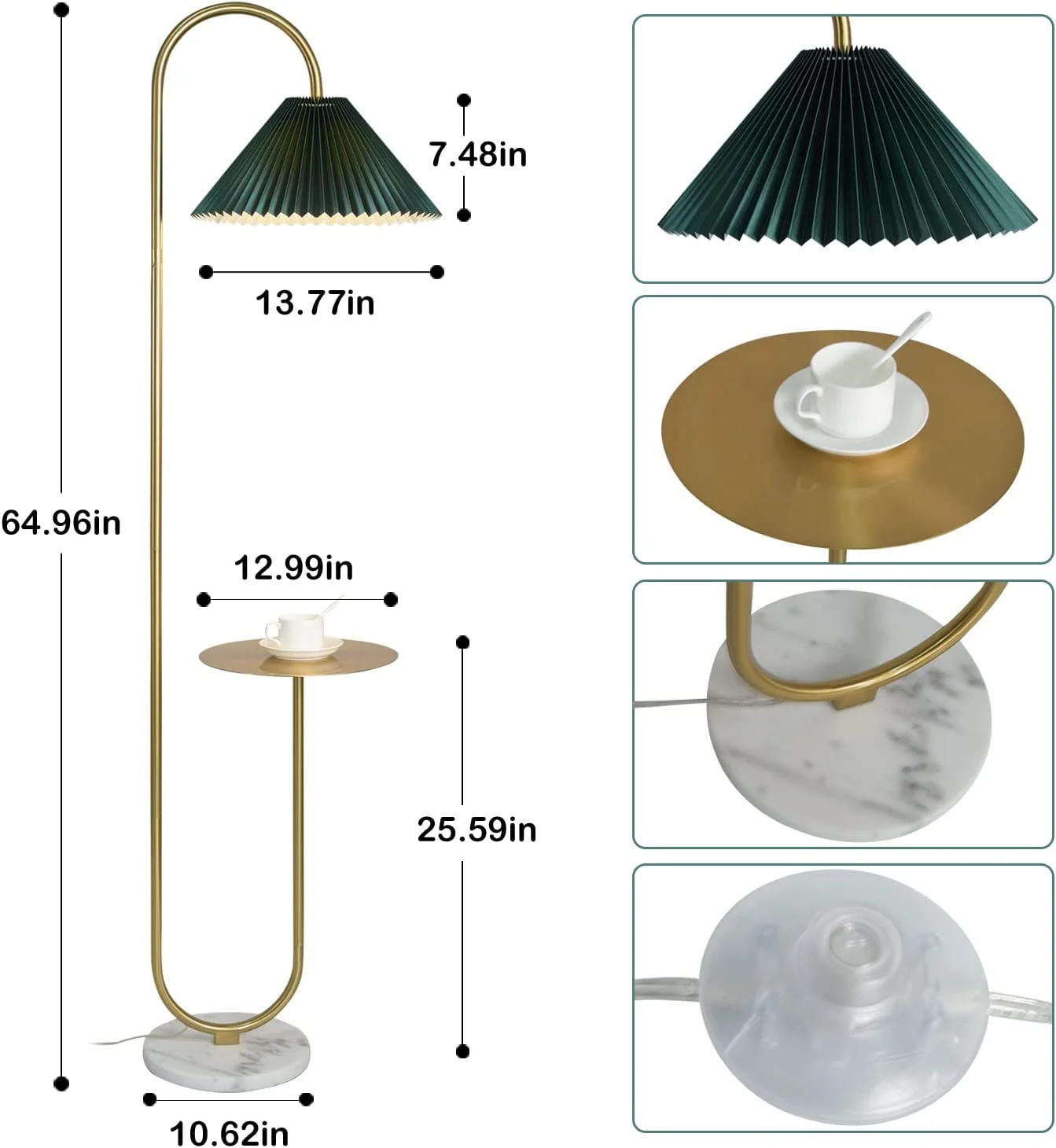 Modern Elegant with Tray Floor Lamp for Office Cafe Den Living Room Bedroom, Foot Switch and Brass/Gold Finish,Light Yellow Pleated Cloth Lampshade