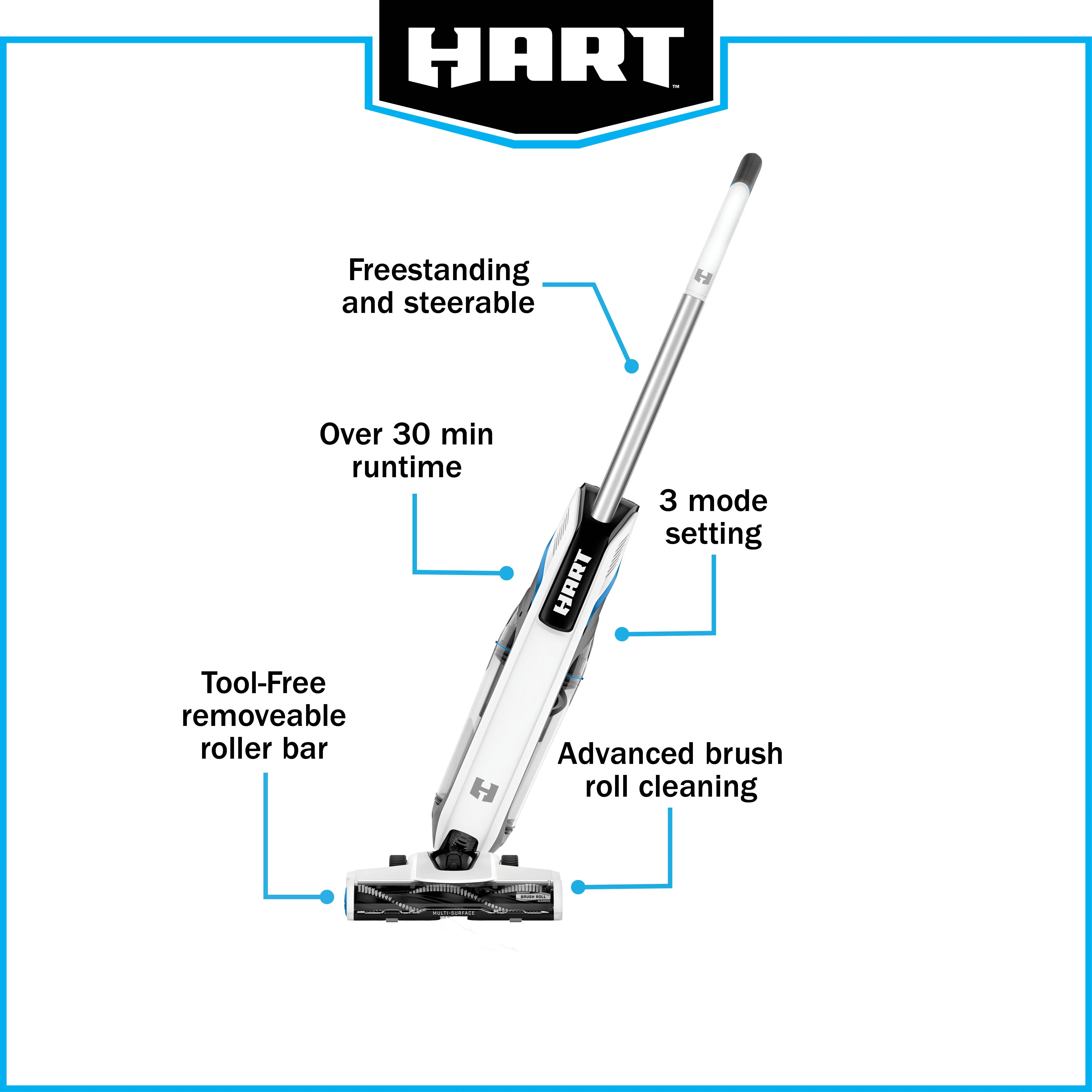 HART 20-Volt High Capacity Cordless Stick Vacuum Kit (1) 20-Volt 4.0AH Lithium-Ion Battery, Lightweight, Powerful Suction, Pet Hair, Hard Floor, Carpet, HEPA Filter, Self-Cleaning Brushroll