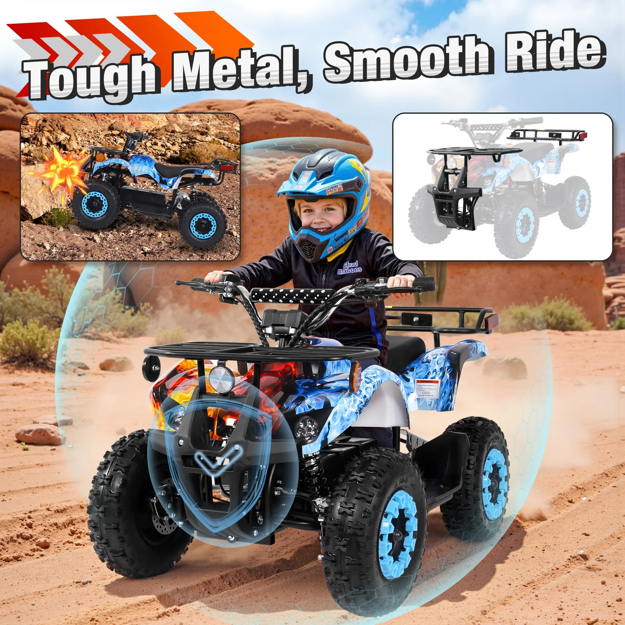 ATV for Kids, 36 Volt Ride on Toys, 500w Motor Quad Bike for Big Kids, Power Car Wheel with Metal Frame, Speed Control, Suspension, Black