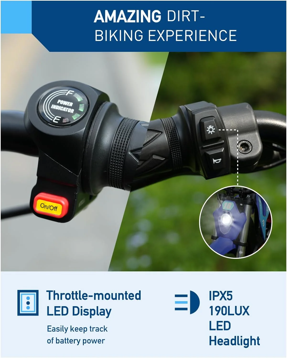 Hiboy DK1 Electric 300W Dirt Bike, for 3 Years to 13 Years - Blue