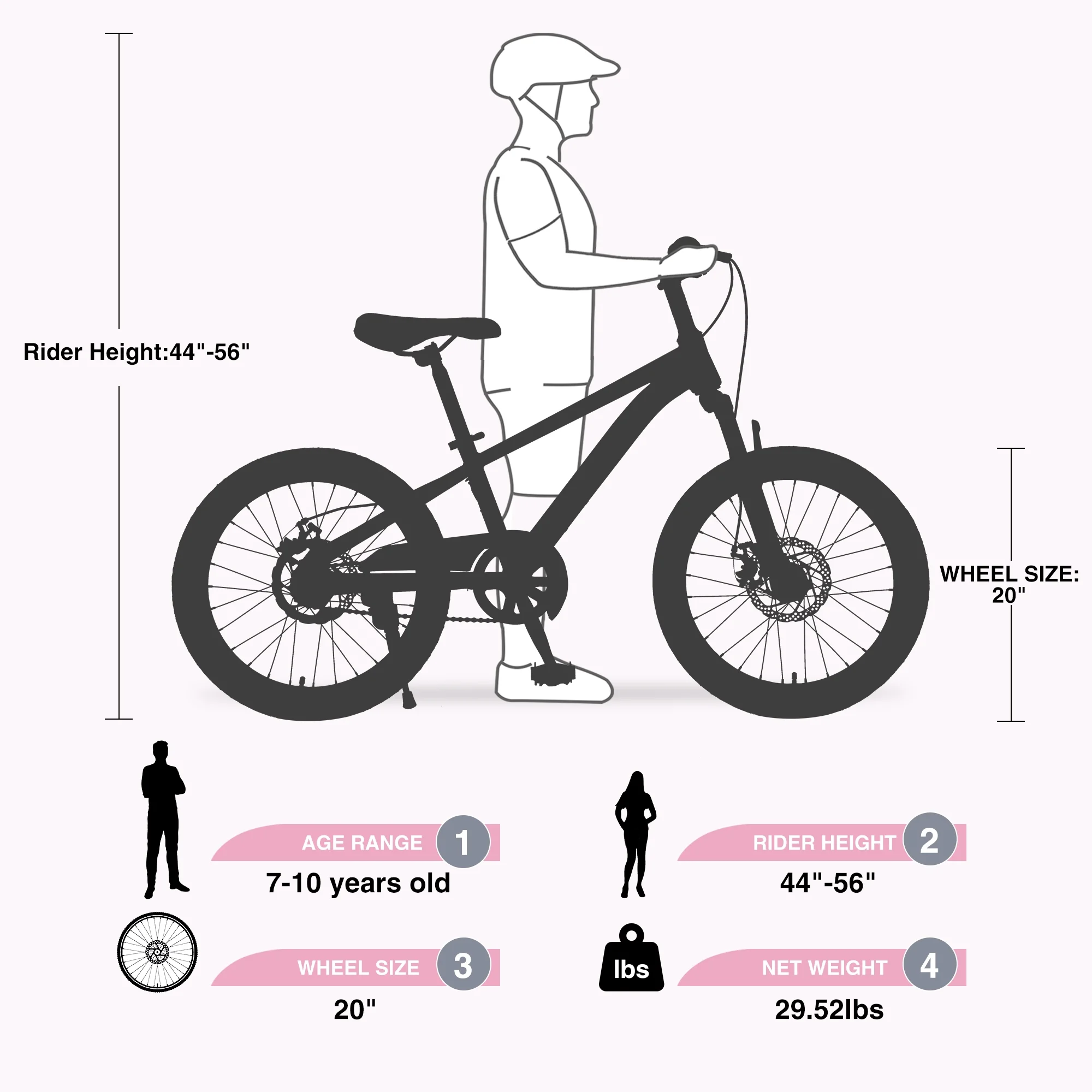 20-Inch Mountain Bike with Suspension Fork, Adjustable Saddle & Disc Brakes,Pink