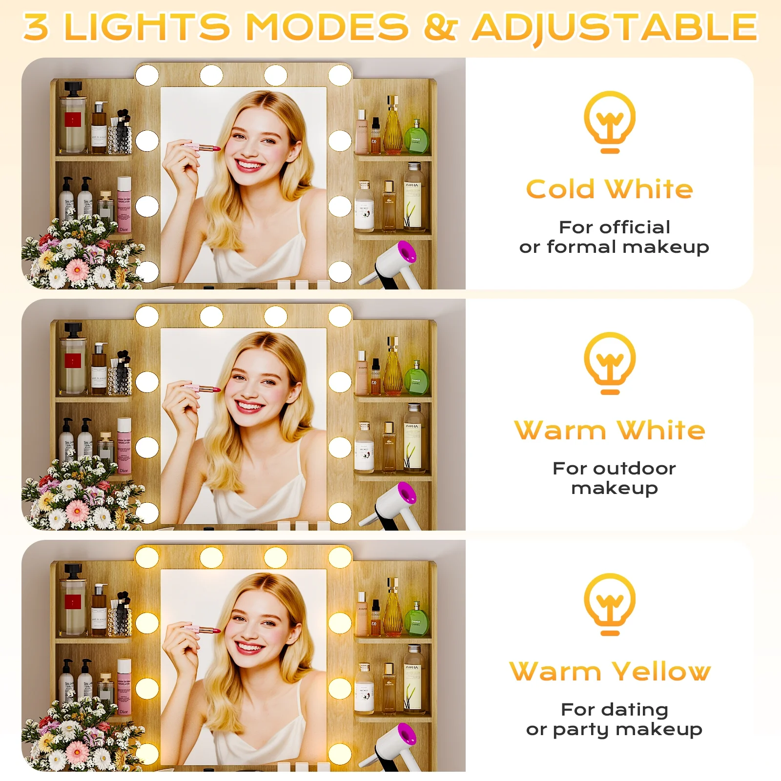 Ktaxon Lighted Makeup Vanity, White Vanity Table Set with 2 Drawer and Charging Station, Femal Gift