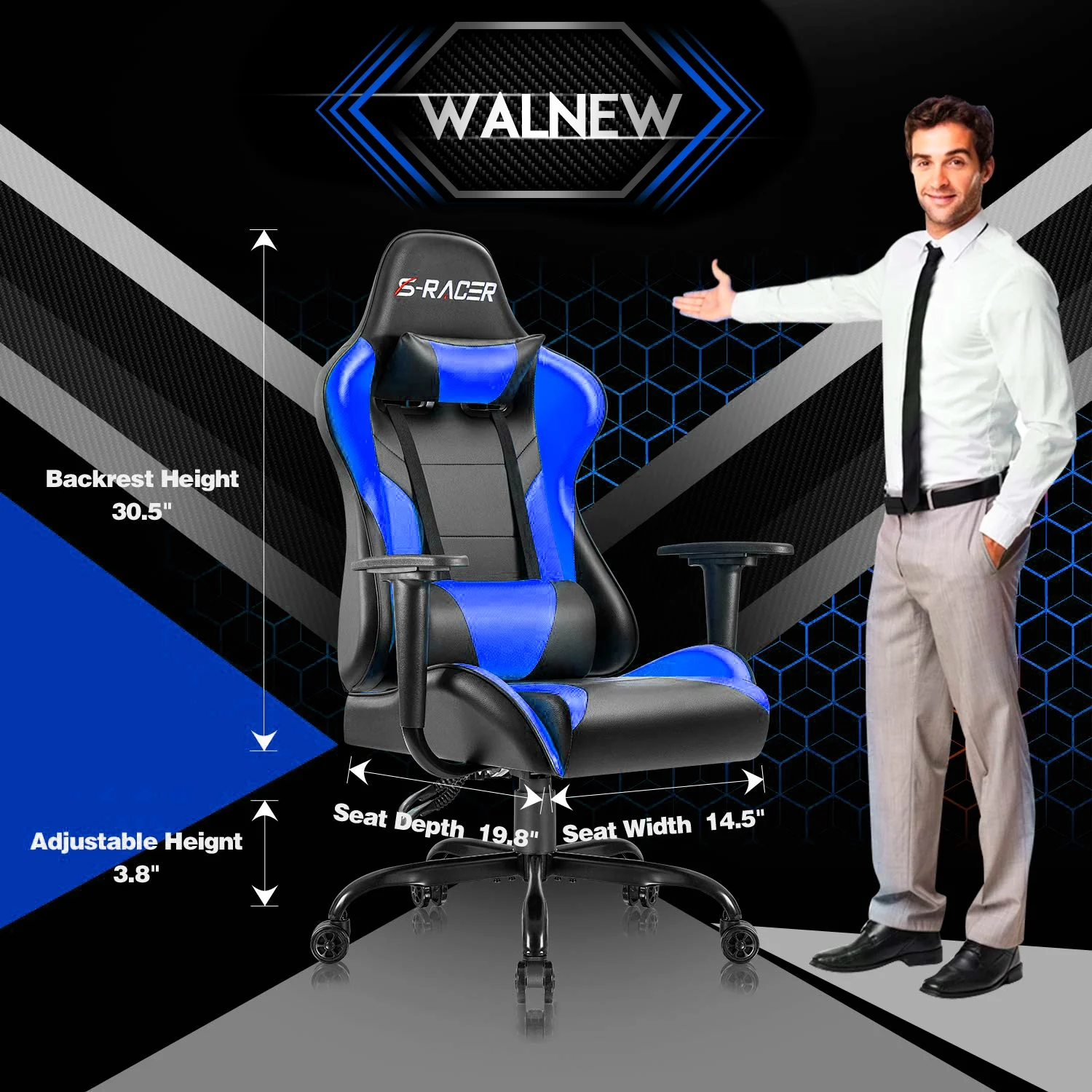 Lacoo Gaming Chair in Home Office PU Leather Reclining Gaming Chair Adjustable Adjustable Headrest and Lumbar Pillow, Red