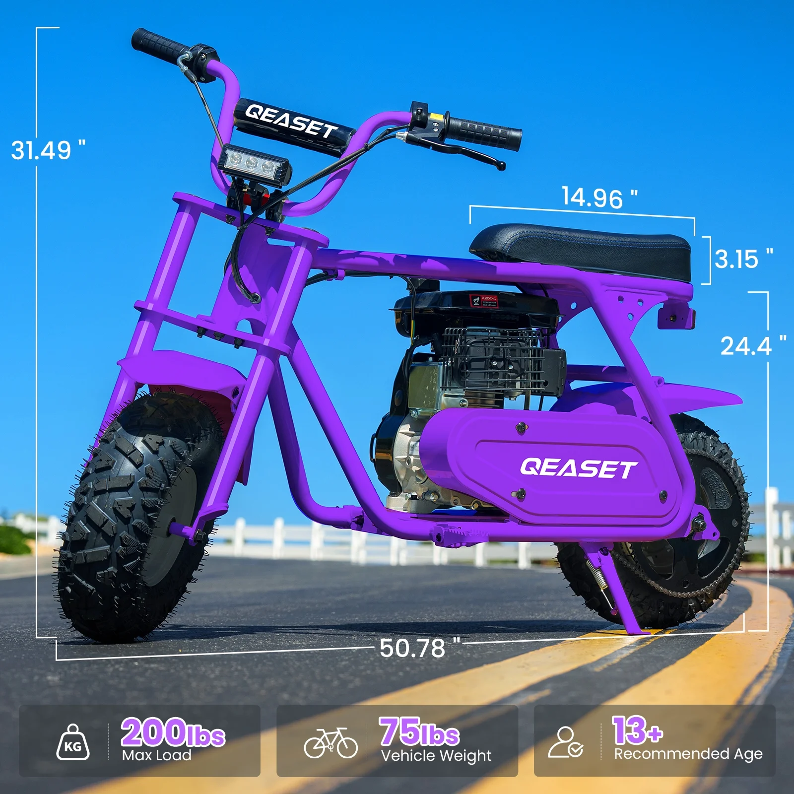 QEASET MB001 Gas Powered Mini Dirt Bike 99CC for Teens and Adults, 25MPH Off Road Motorcycle, Weight Support Up to 200 LBS - Black