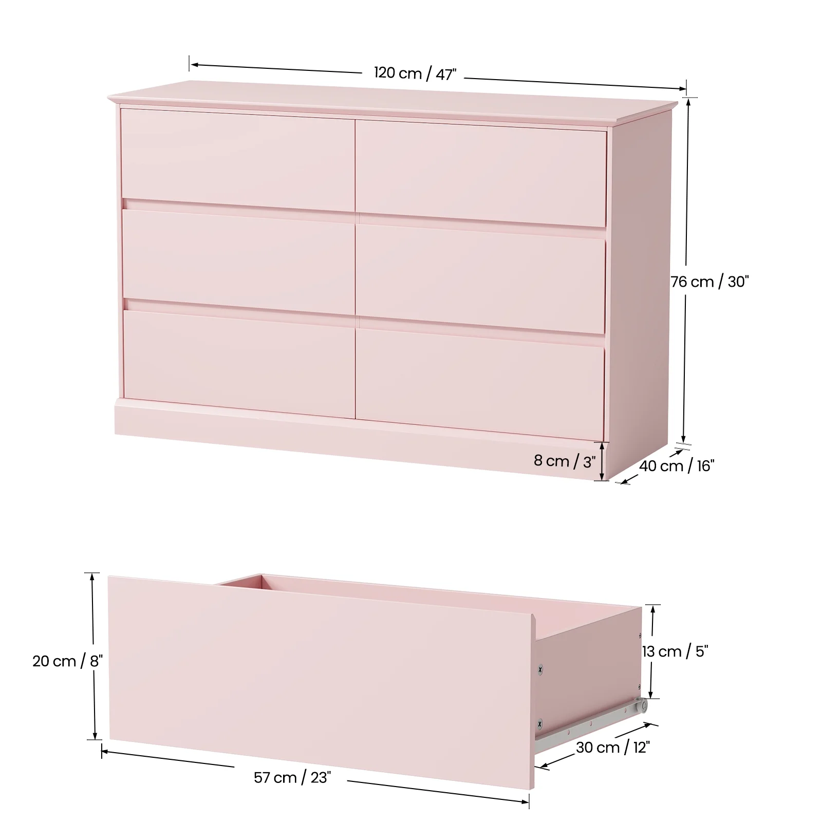 White Dressers Bedroom Dresser 6 Drawer Storage Chest of Drawers Double Dresser Storage Side Cabinet Room Furniture for Bedroom Living Room
