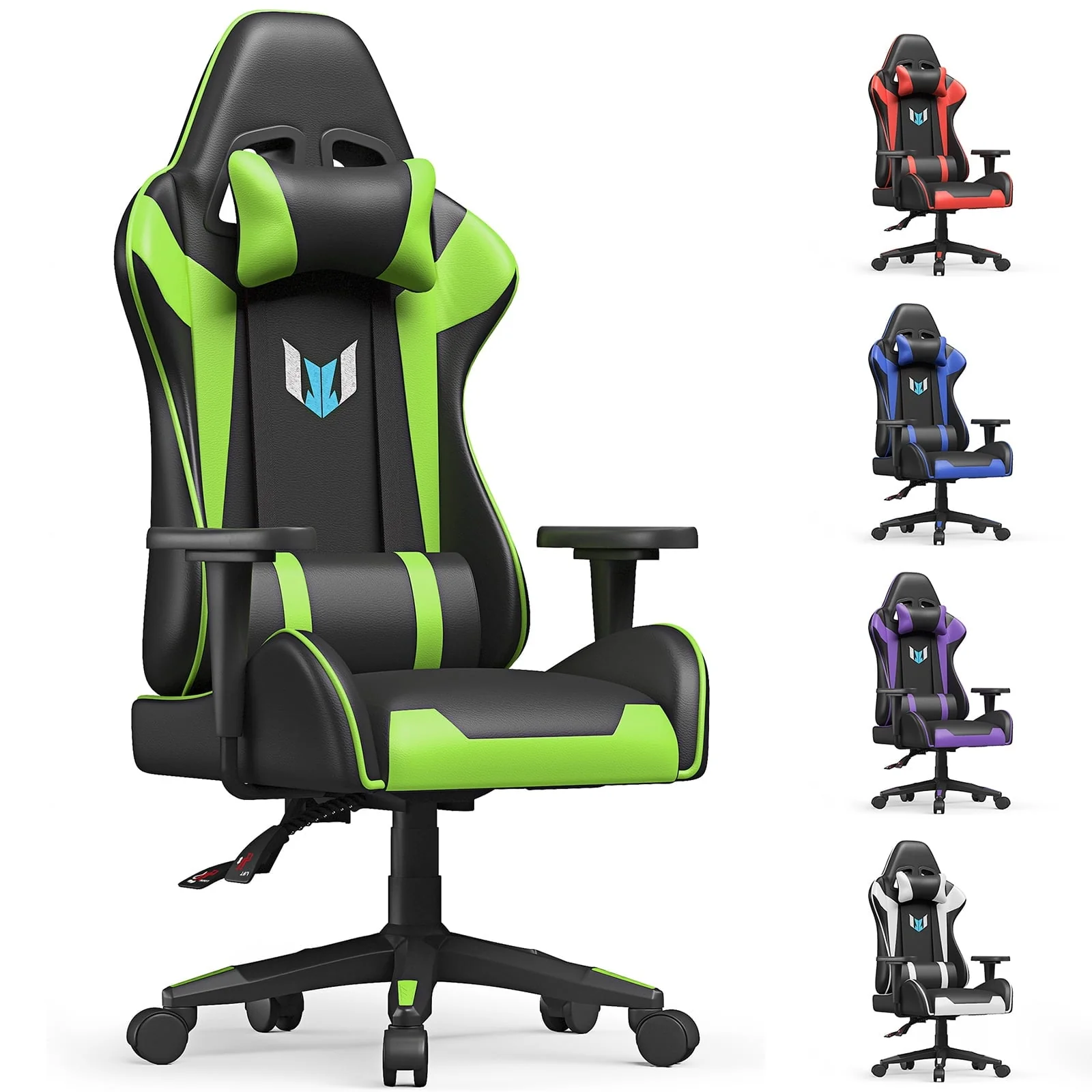 Bigzzia Gaming Chair Pu Leather Office Chair with Ergonomic Lumbar Pillow, Reclining Racing Game Chair Backrest and Seat Height Adjustable Swivel Recliner,Esports Chair with Headrest