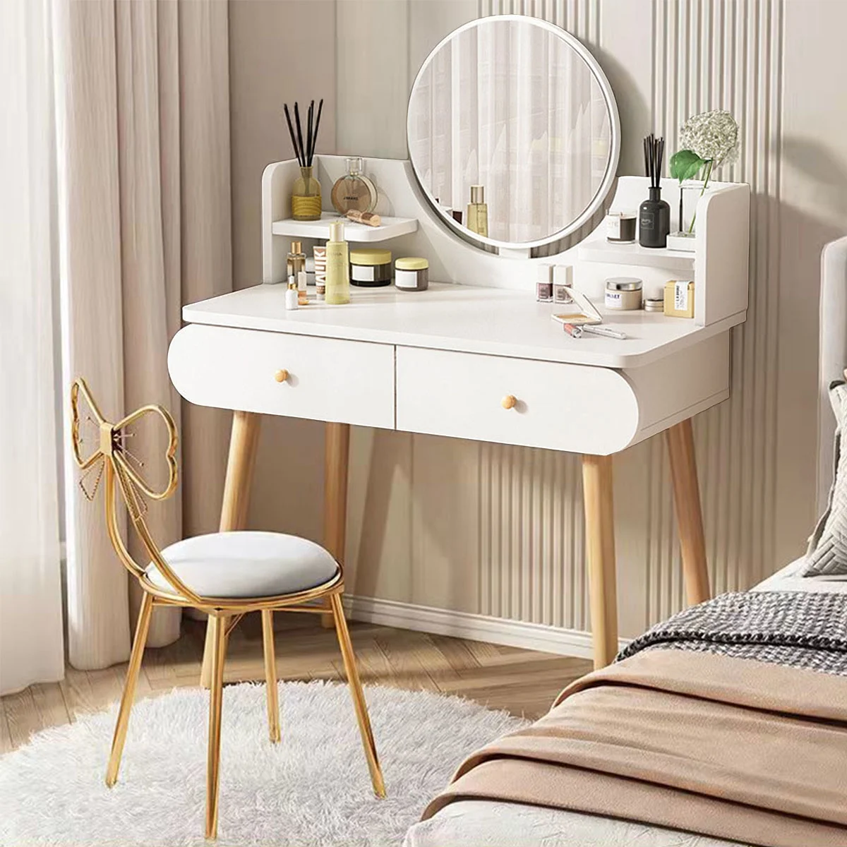 EONROACOO Makeup Vanity Table with Mirror, Dressing Table Vanity Desk, Adult Teen(White)