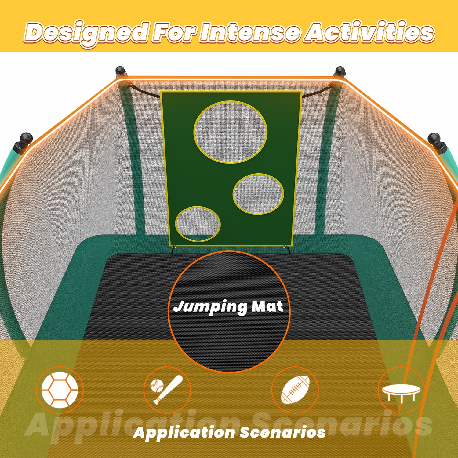 Mersco 10x16ft Large Rectangle Trampoline for Kids and Adults,Big Outdoor Trampoline with Enclosure Net,Football Net & Storage Bag,Total 1760Lbs Bearing,Birthday Party Gifts,Green