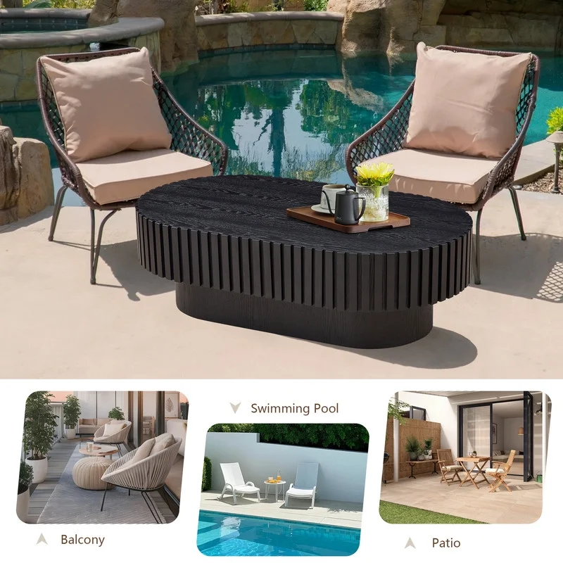 FFH 43.7 inch Oval Coffee Table for Living Room,Handcraft Rustic Corner Coffee Table Nature Wood Relief Sturdy Pedestal for Apartmen,Side Table Centre Table,Nature Wood