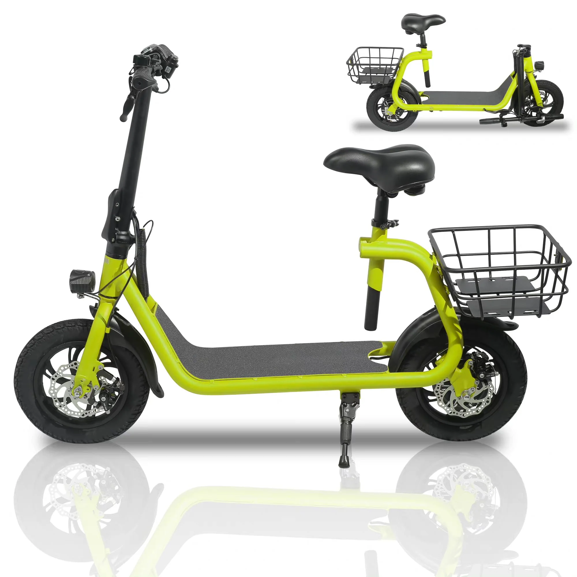 Dazone Electric Scooter Ebike, 450W 36V 12.5 Miles Long-range Battery Foldable Easy Carry Portable Design, Adult Electric Bicycle Scooter Up to 15.5 mph Commuter Scooter, 12 in Tires Off-Road, Yellow