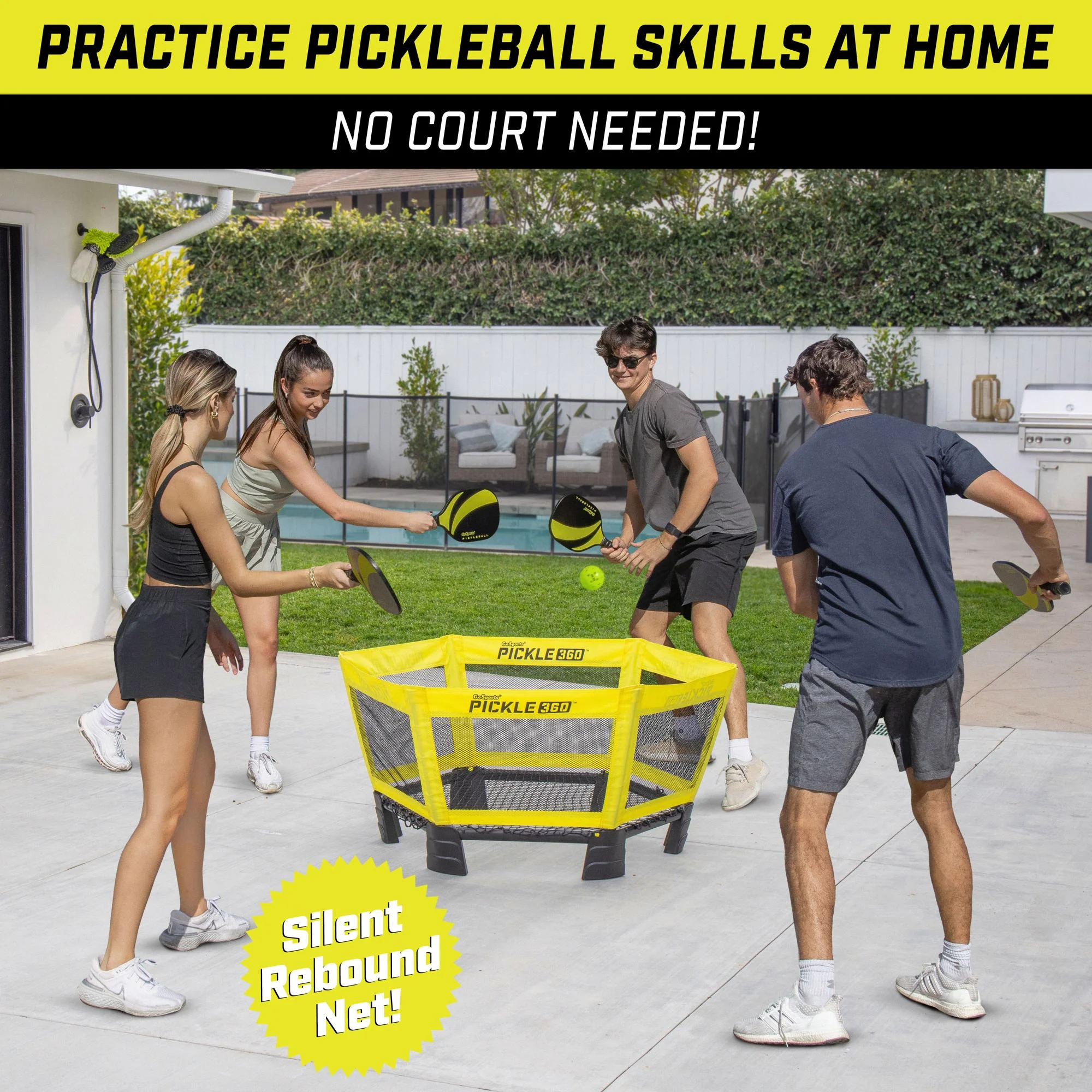 GoSports Pickle 360 Game Set - Pickleball Meets Roundnet - Outdoor Lawn, Beach Paddle Ball Game