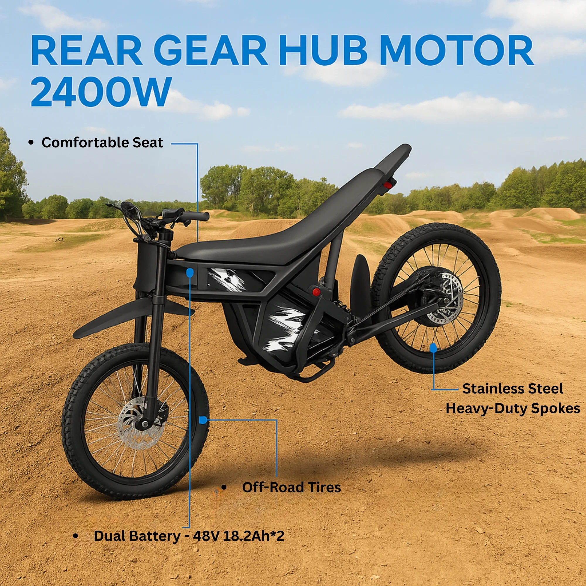 RIDING'TIMES 2400W Motor GT73 Electric Dirt Bike for Adults