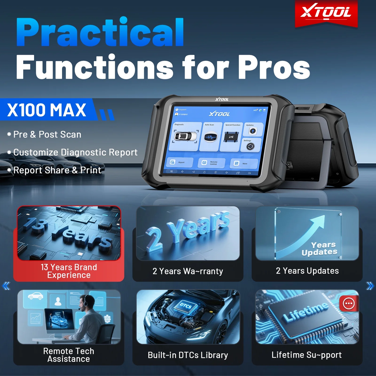 XTOOL X100 Max Automotive Key Fob Programmer Diagnostic Tool, OBD2 Scanner Bi-Directional Scan Tool with KC501, 42 Services