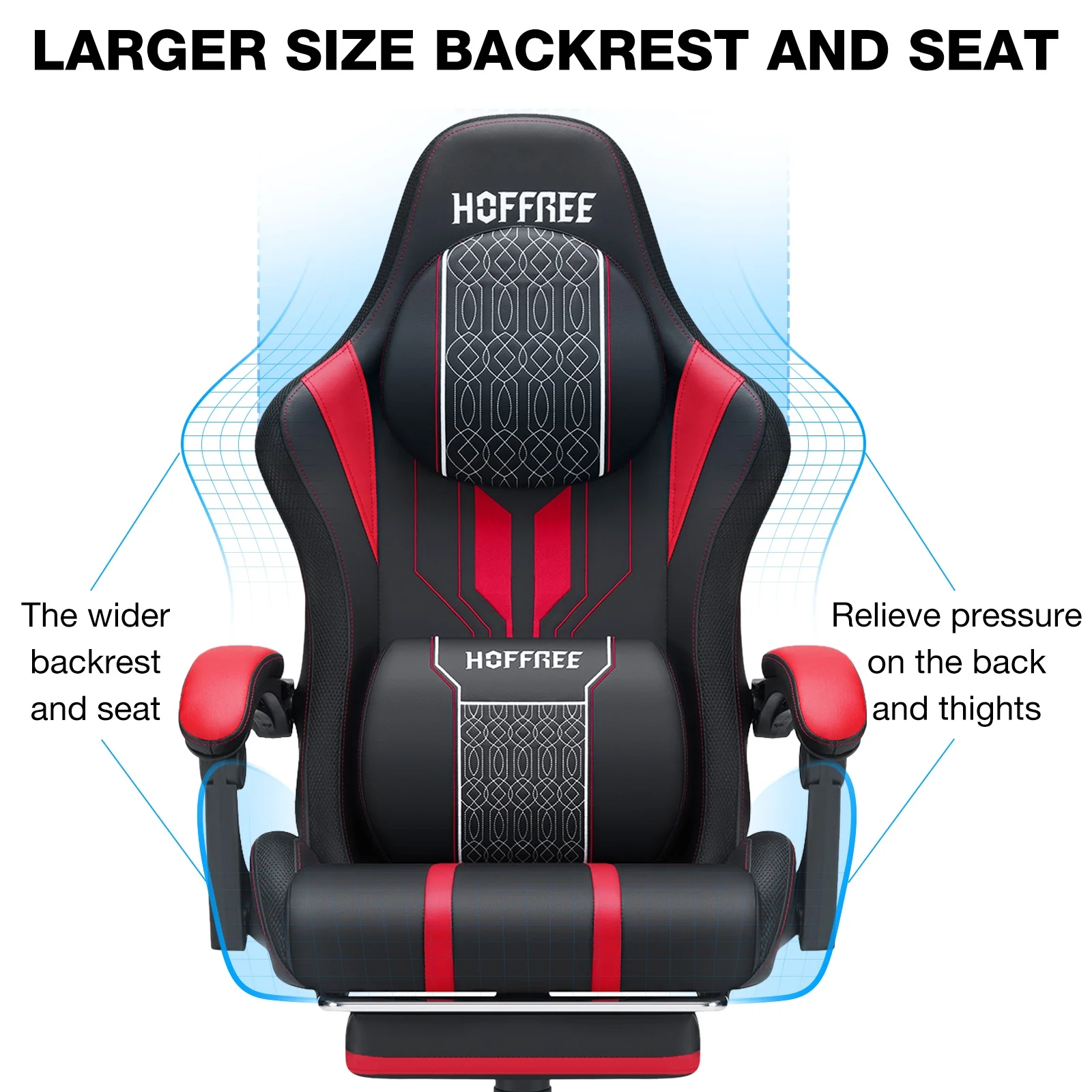 Hoffree Gaming Chair with Bluetooth Speakers Big and Tall Gamer Chair with Footrest and Massage Game Chair with Lumbar Support and 360-Swivel Seat and Headrest for Adults, 400lbs