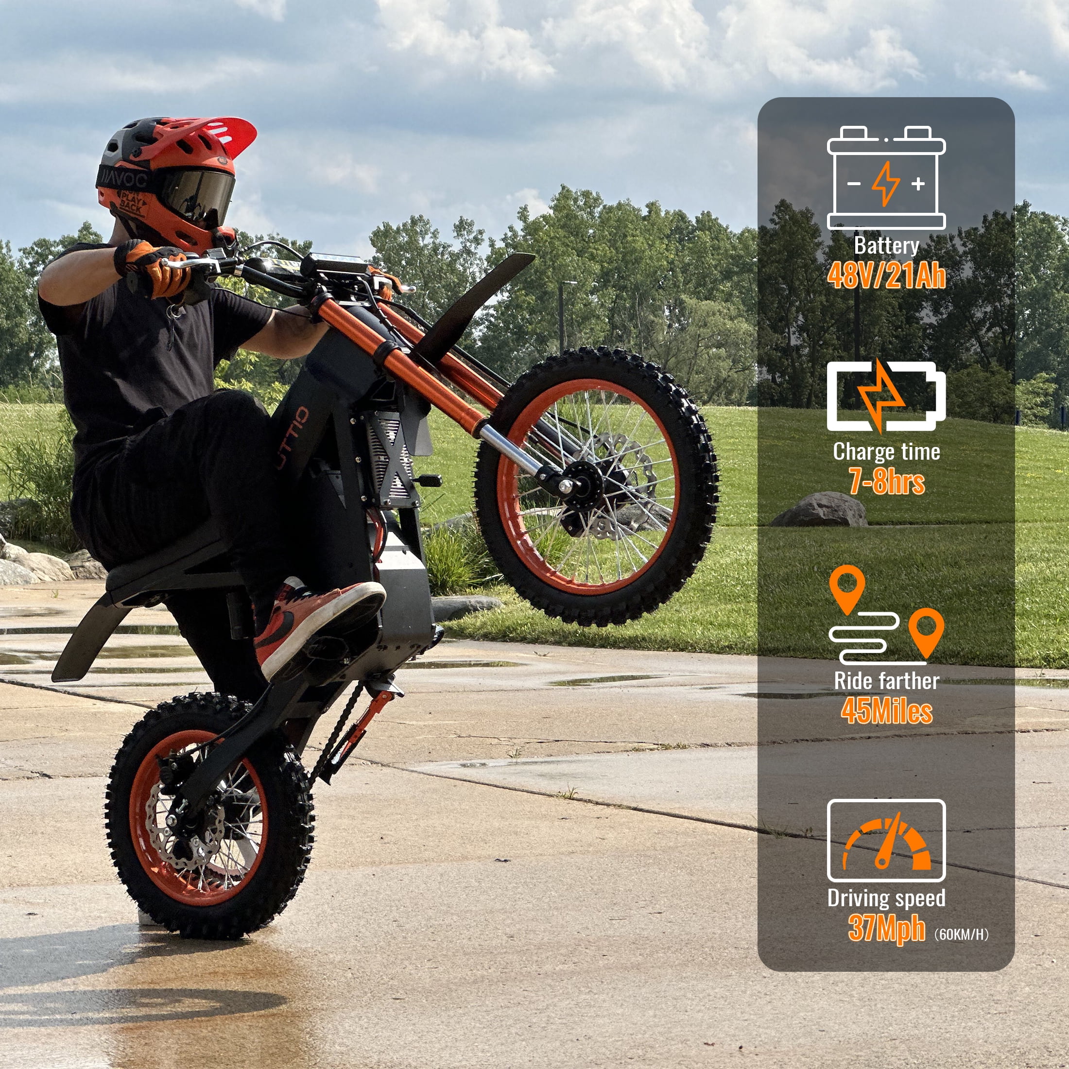 TUTTIO Soleil01 Electric Dirt Bike For Adults,48V 21Ah 200N.m,2000W Motor,Max 37Mph,Maximum Range 45 Miles,Dirt Bikes