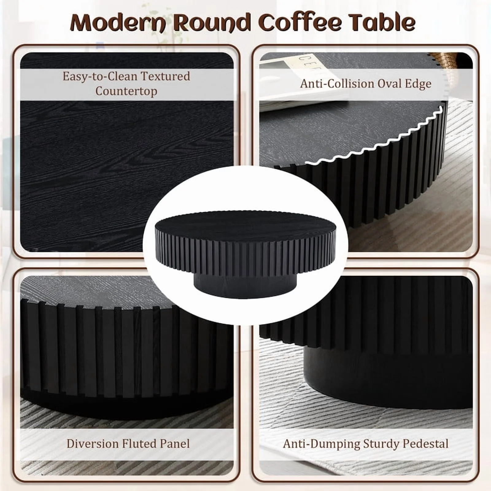 FFH 43.7 inch Oval Coffee Table for Living Room,Handcraft Rustic Corner Coffee Table Nature Wood Relief Sturdy Pedestal for Apartmen,Side Table Centre Table,Nature Wood