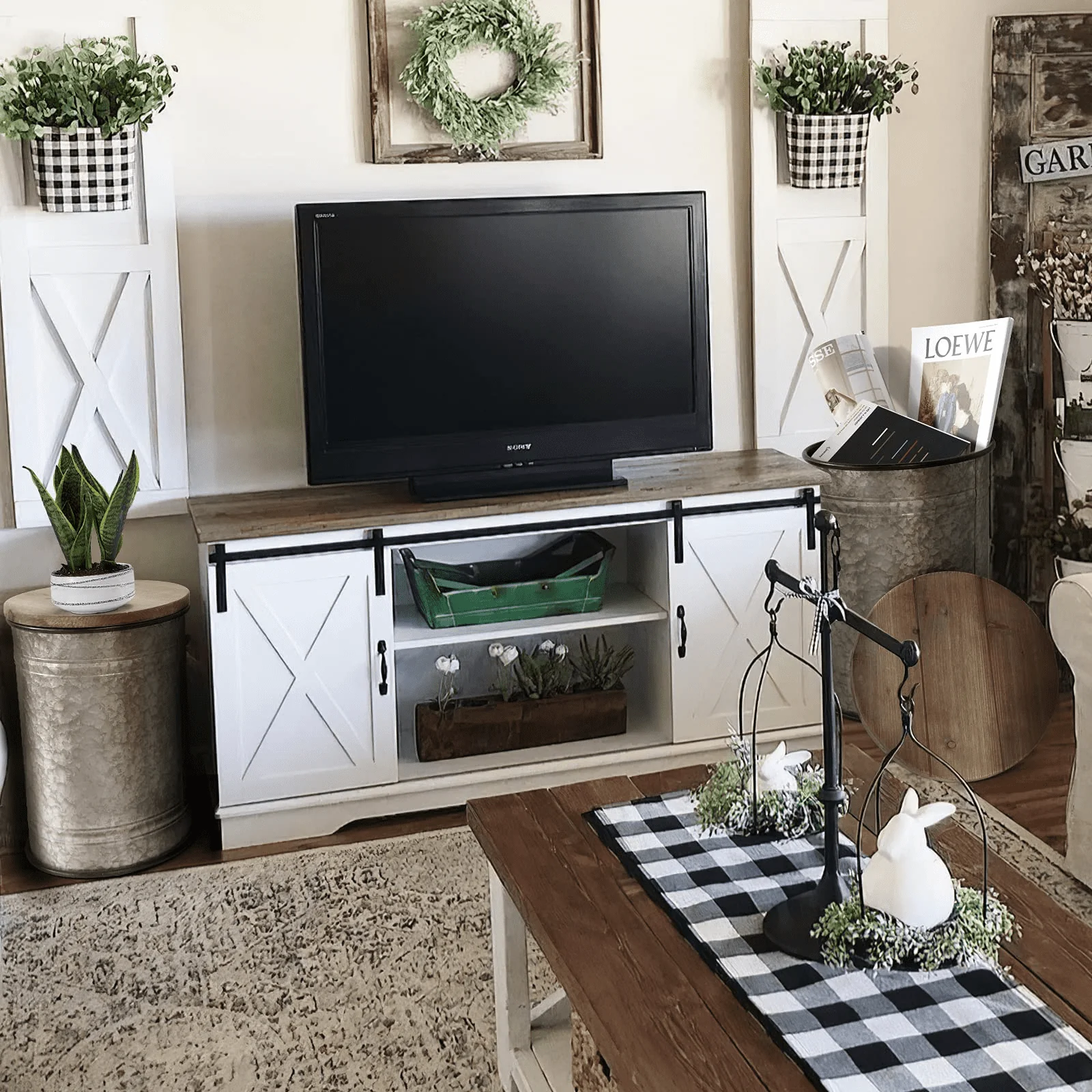 Oneinmil Set of 2 Modern Farmhouse Coffee End Table, with Large Storage Space, End Bench for Living Room, Bedroom, Gray