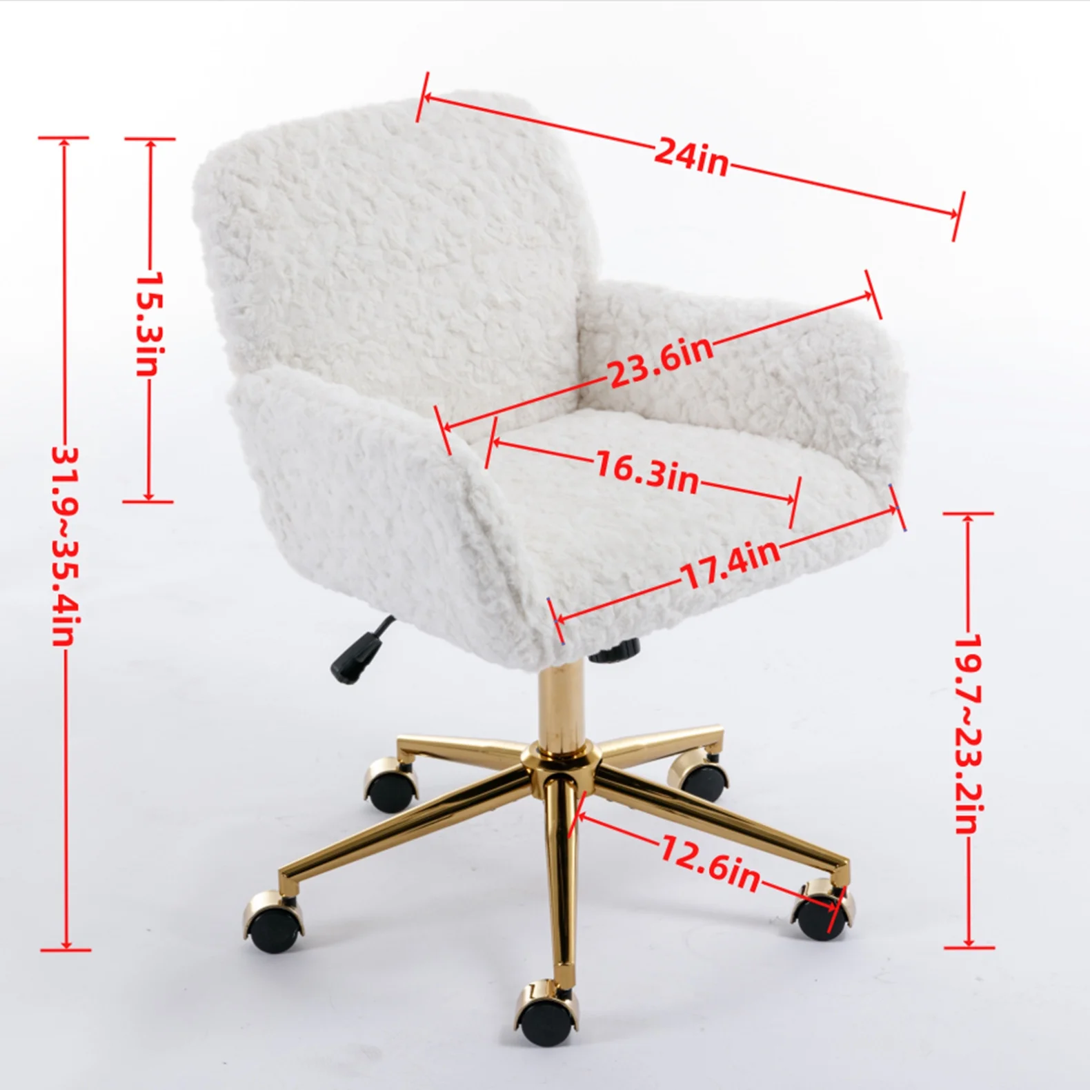 Furniture Office Chair,  Artificial Rabbit Hair Makeup Vanity Chair Chair, 360 Comfy Swivel Armchair with Wheels, Modern Height Adjustable Cute Vanity Chair for Living Room Small Spaces Pink