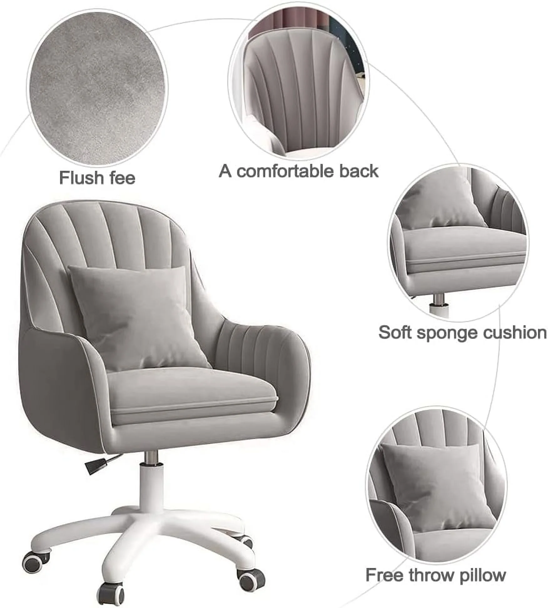 Home Office Chair Computer Chair with Mid-Back Upholstered Modern Tufted Computer Task Chair Swivel Height Adjustable Velvet Accent Chair.��White��