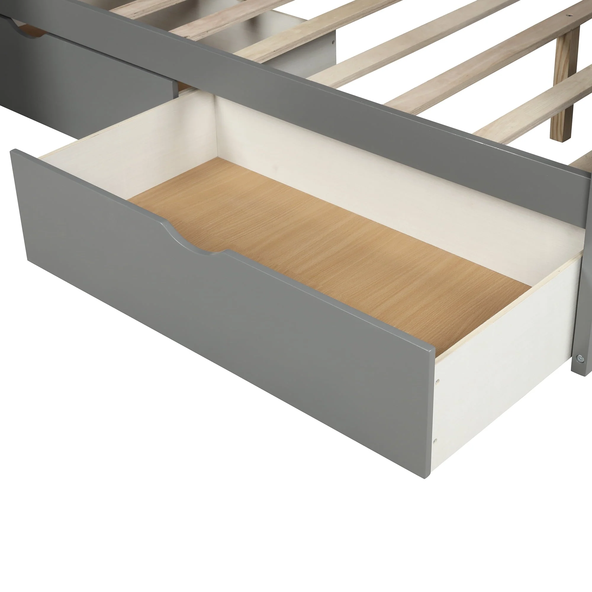 Euroco Wood Twin Over Full Bunk Bed with Drawers and Slide, Gray