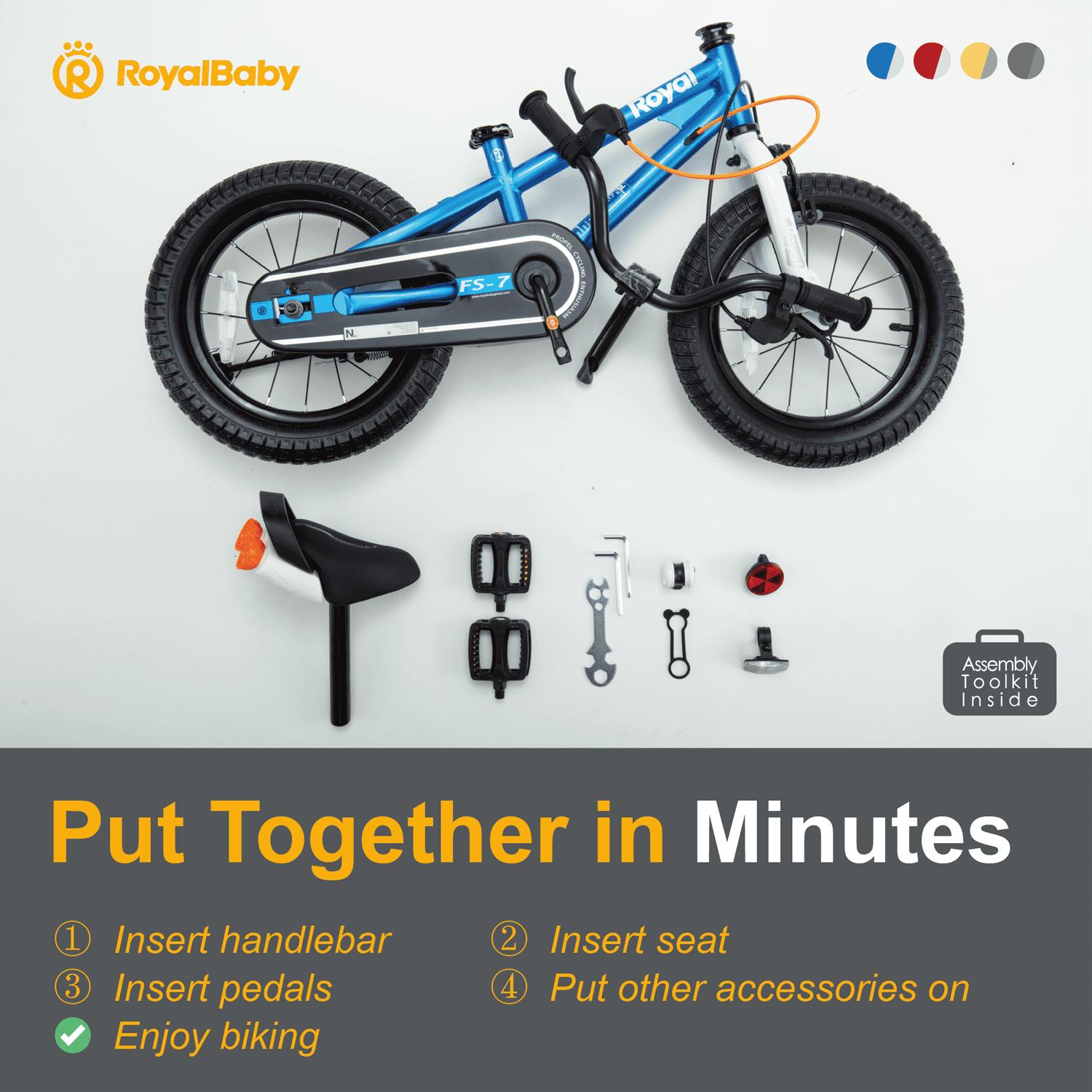 Royalbaby Freestyle 7 Kids Bike Toddlers 14 Inch Wheel Dual Handbrakes Bicycle Beginners Boys Girls Ages 3-5 Years. Kickstand and Water Bottle Included. Blue