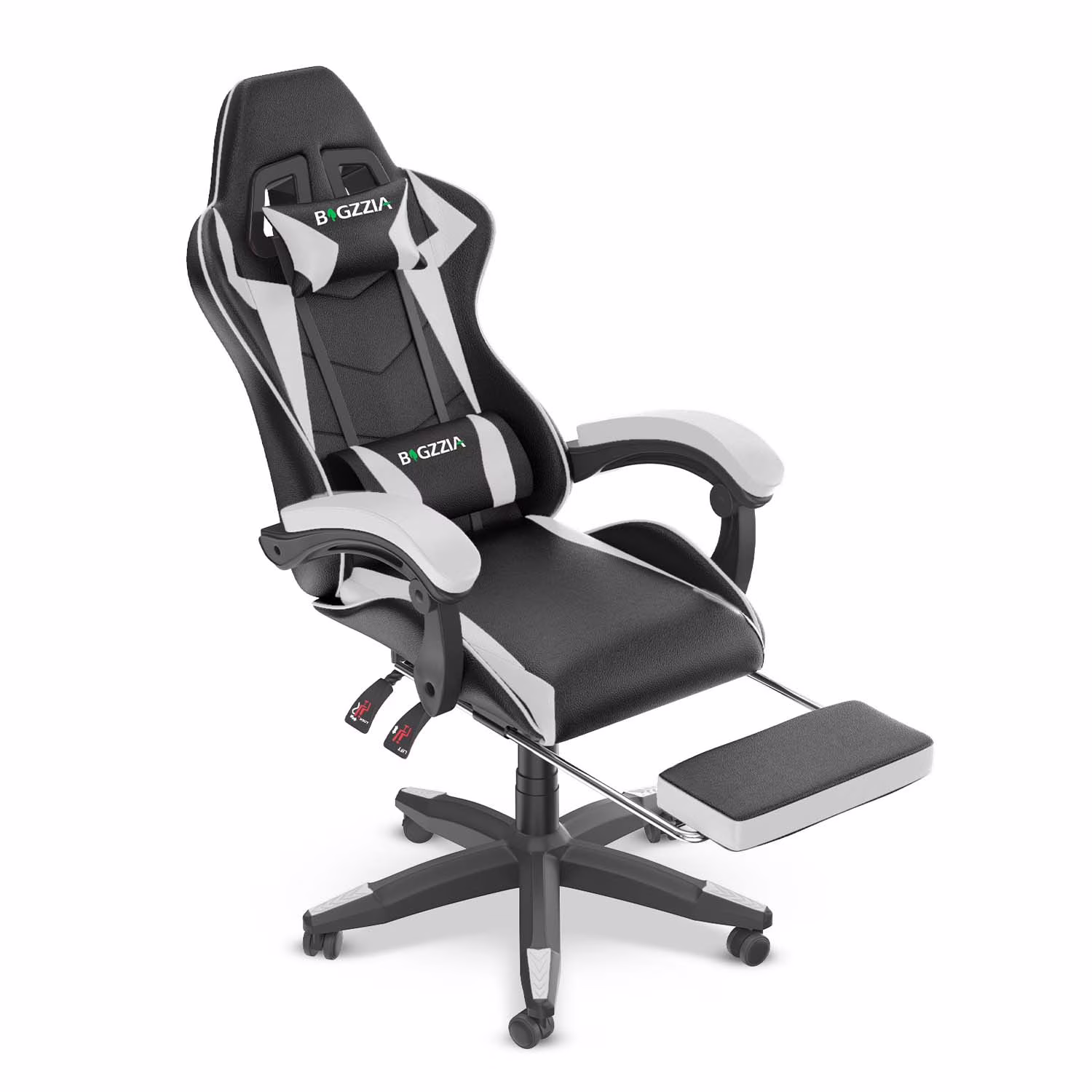 Bigzzia Gaming Chair Office Chair, Ergonomic Game Chair with Height Adjustable Headrest and Lumbar Support for Adults Teens, Black & White