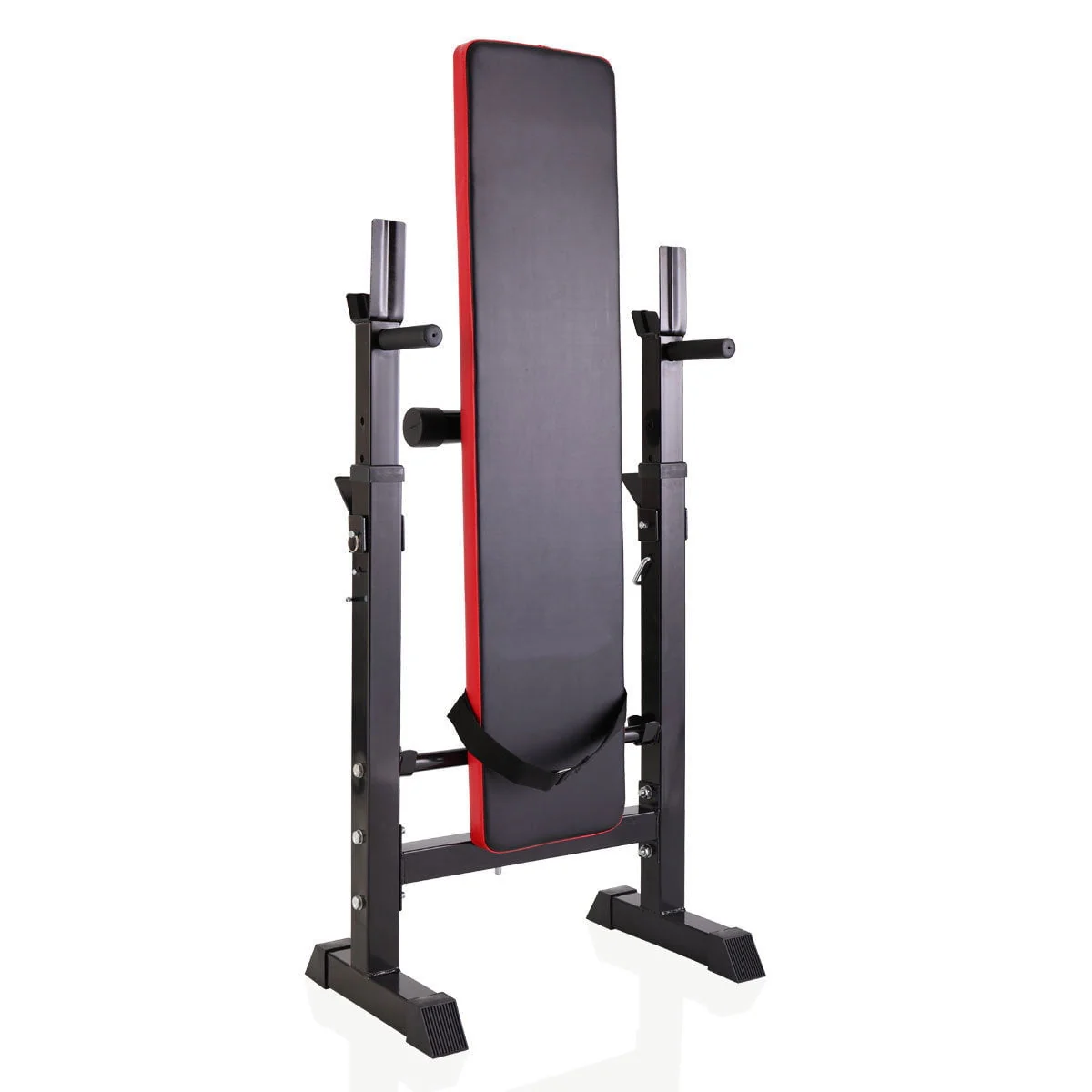 Adjustable Folding Multifunctional Workout Station Adjustable Workout Bench with Squat Rack - black red