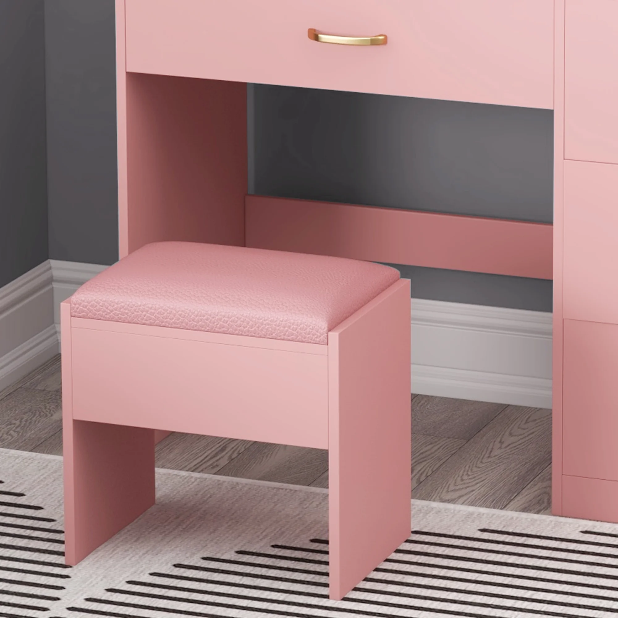 Dextrus Makeup Vanity Desk with Large Lighted Mirror and Storage - Enhance Your Beauty, Routine 4 Drawer Vanity Table with Cushioned Stool, Milky-White