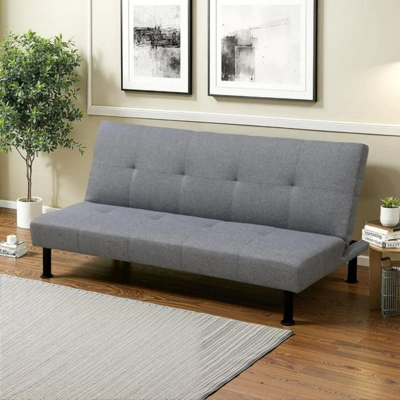 Couches for Living Room Upholstered Convertible Folding Futon Sofa Bed Modern Small Faux Leather Sleeper Sofa Love Seat for Bedroom, Apartment, Black