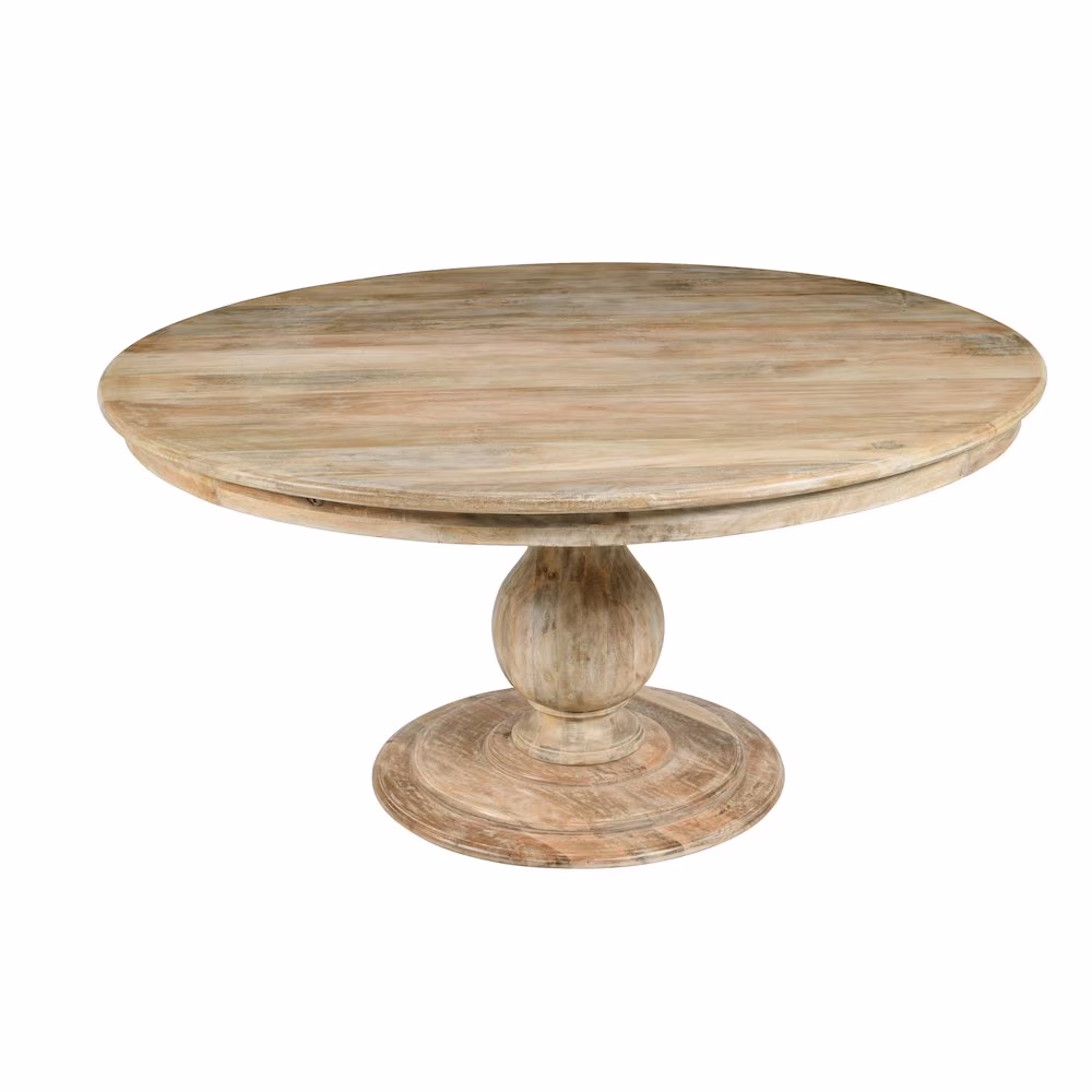Jenna Pedestal Dining Table in Coastal Natural Finish On Mango Solid Wood
