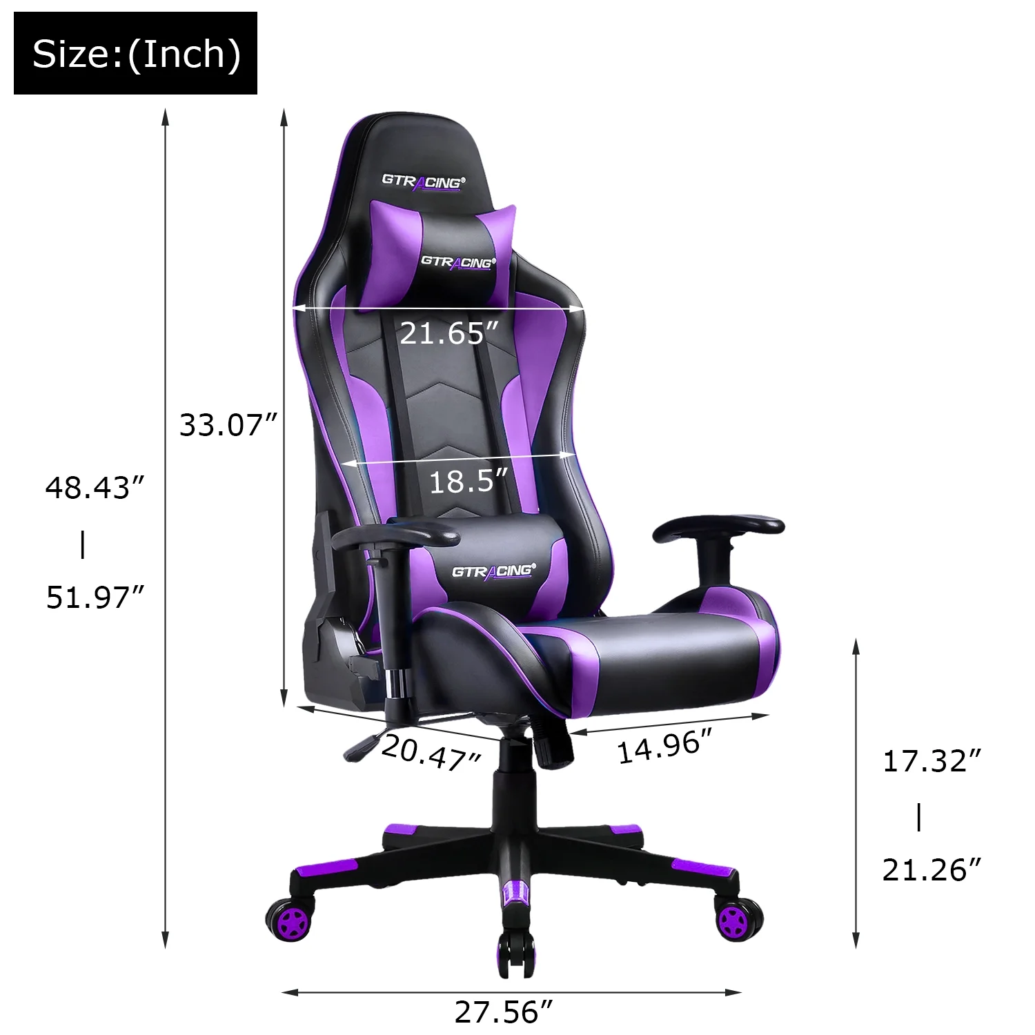 GTPLAYER Gaming Chair with Bluetooth Speakers Home Office Computer Chair, Purple