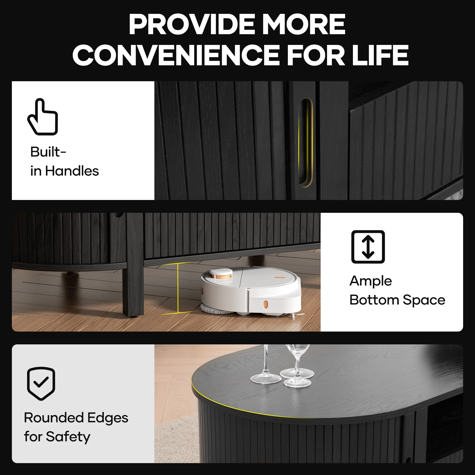 MARNUR Coffee Table with Storage, Tambour Sliding Door, Open Shelf, Mid Century Modern Center Table with Drawer for Living Room, Walnut