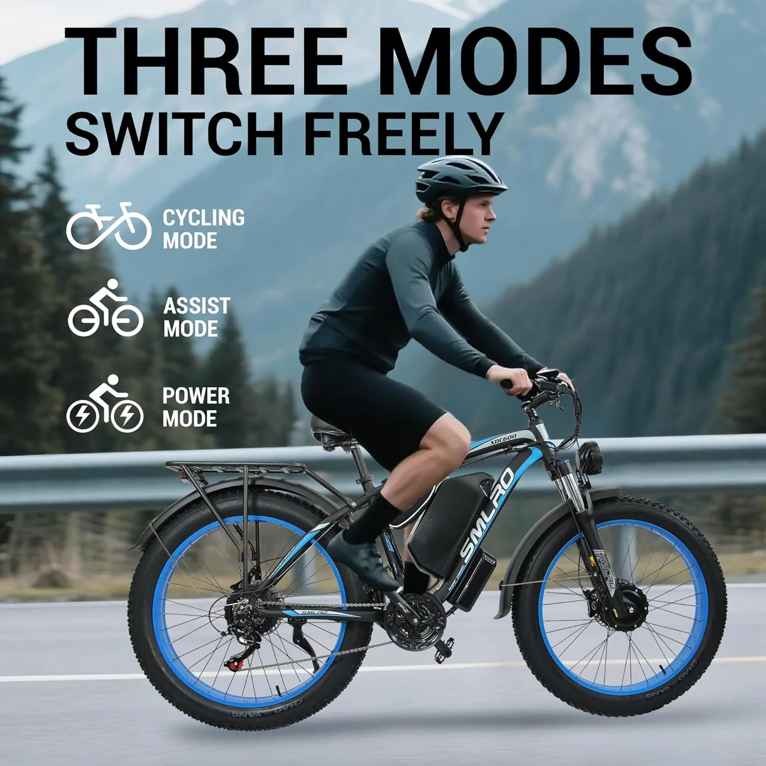 3000W Peak Dual Motor Ebike, 52V 30AH Battery Electric Bike for Adults, 7-Speed 40MPH AWD Ebike Mountain Snow E-Bike with 26