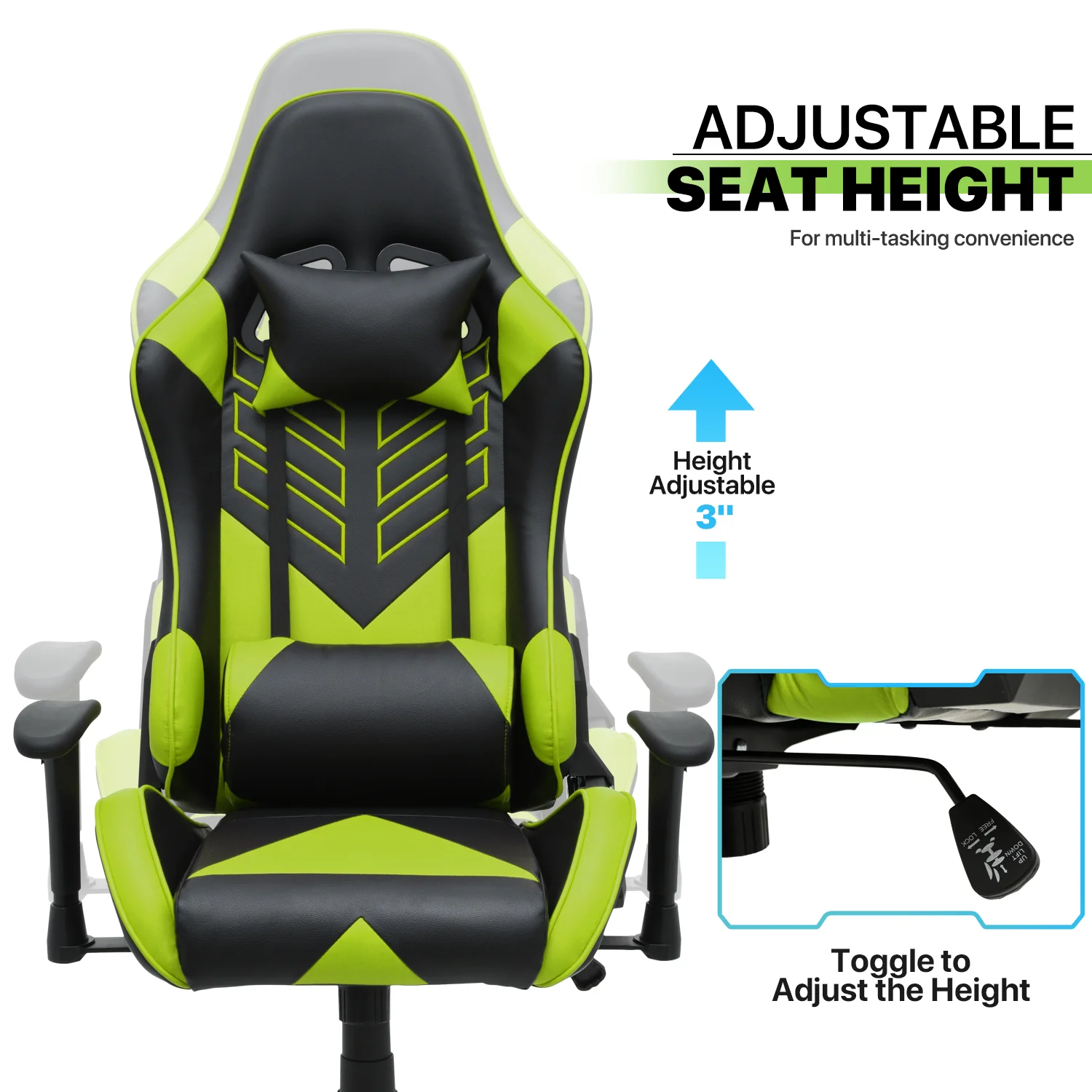 Magshion Ergonomic Gaming Chair, Comfortable Gaming Chair, Computer Chair Leather Desk Chair Adjustable Swivel Gaming Office Chair, Blue