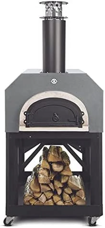 Chicago Brick Oven Wood-Burning Mobile Outdoor Pizza Oven, CBO-750 Mobile with Silver Vein Hood