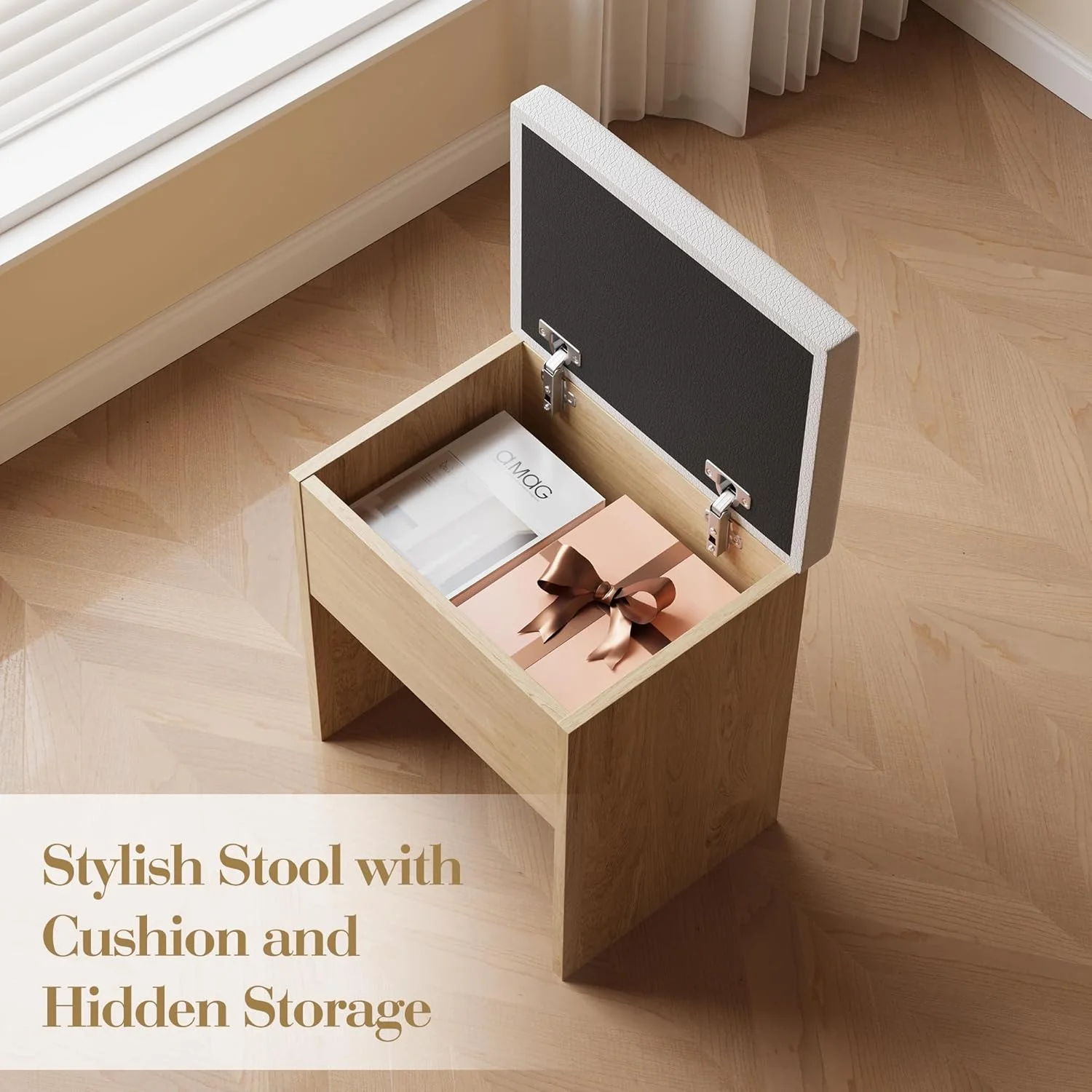 M optimized Vanity Desk with Mirror and Lights, Power Outlets Makeup Table with Drawers & Cabinet, Storage Stool, Dressing Table for Bedroom