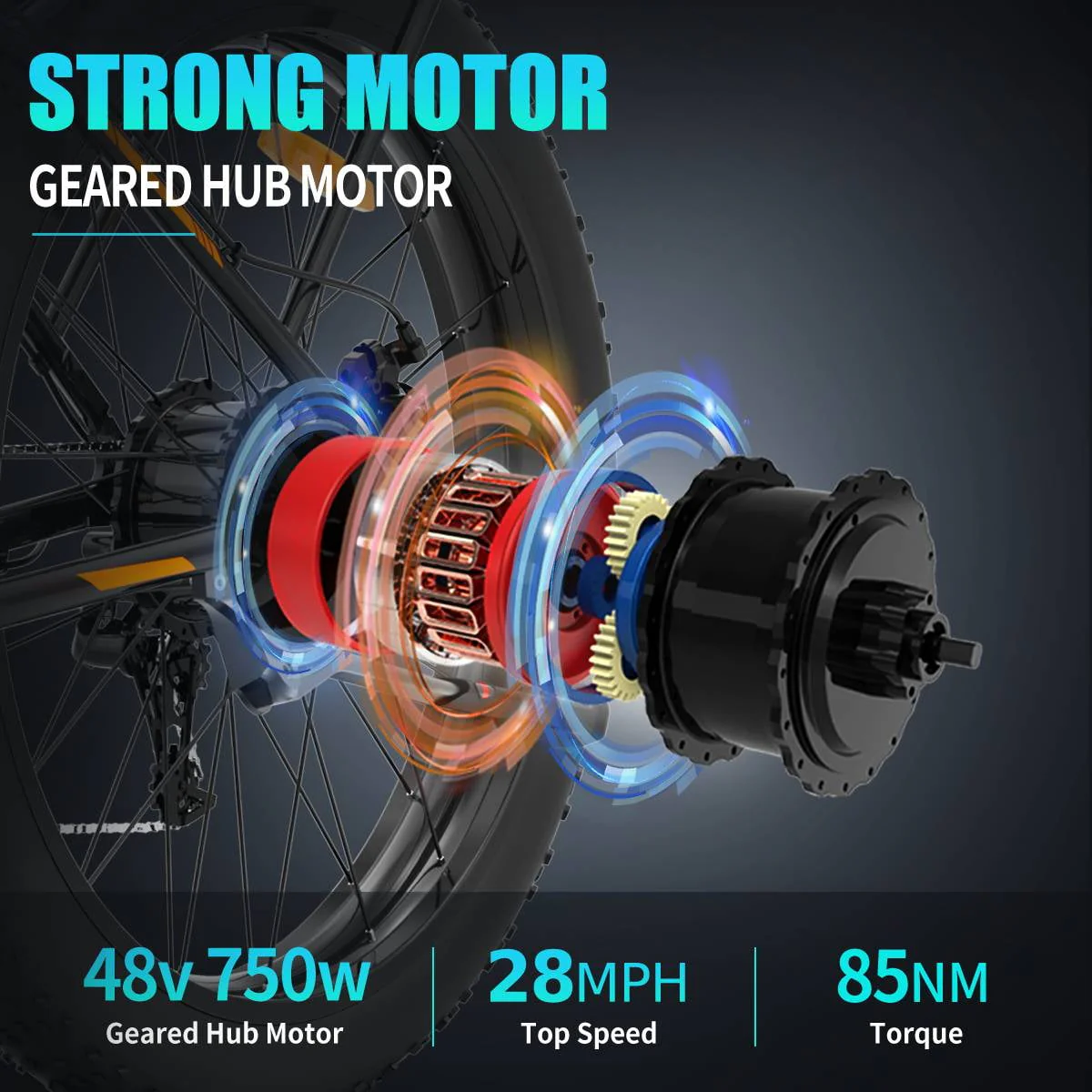 Aostirmotor Electric Mountain Bike 750W 48V15Ah Removable Lithium Battery, Fat Tire Ebike 26x4.0 inch Electric Bike for Adults