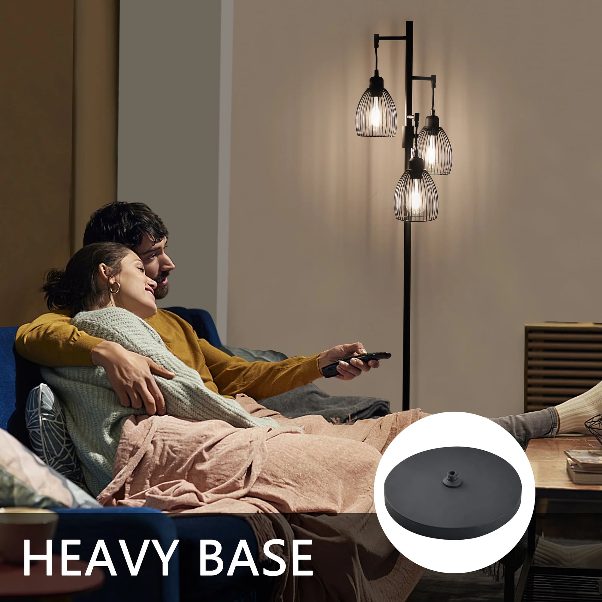 PAZZO 69 inch Three Head LED Metal Industrial Floor Lamp, Bright & Durable, with 3 Stepless Dimmable Bulb Included, Black