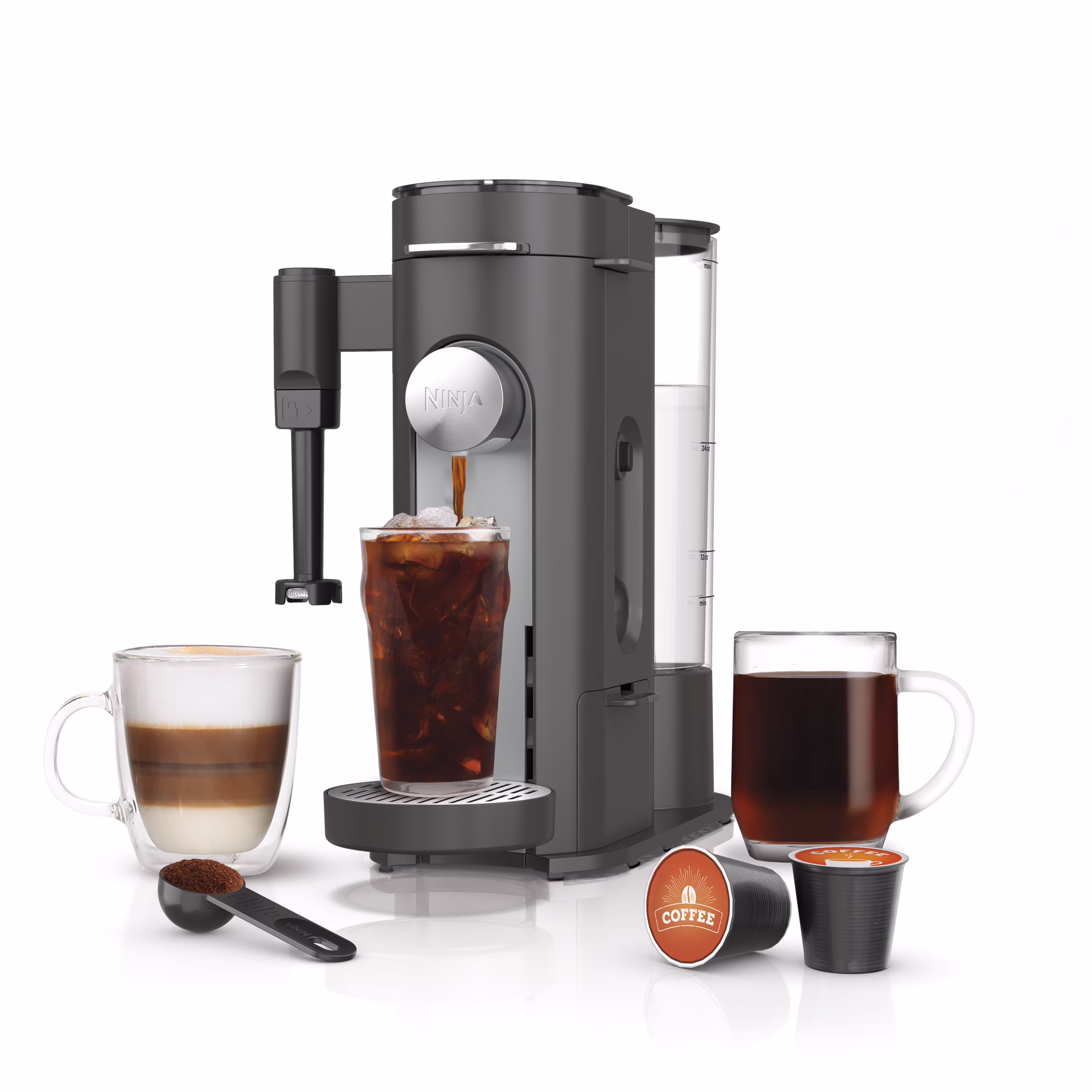 Ninja Single Serve Pods & Grounds Specialty Coffee Brewer, 4 Brew Styles, Gray, PB050