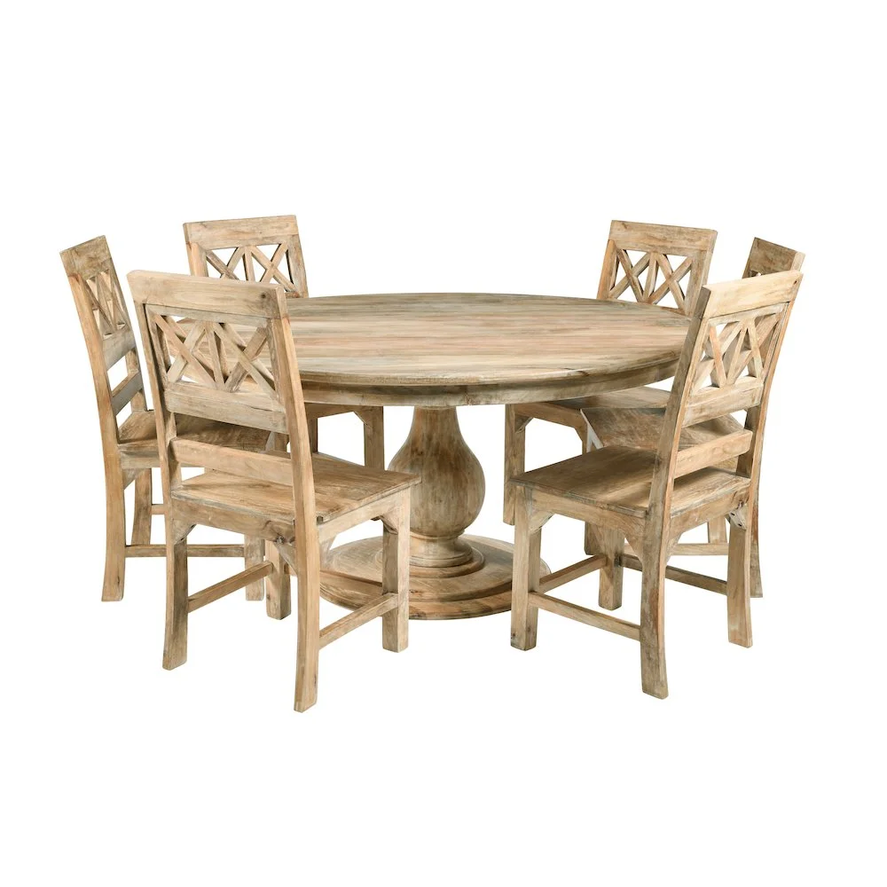 Jenna Pedestal Dining Table in Coastal Natural Finish On Mango Solid Wood