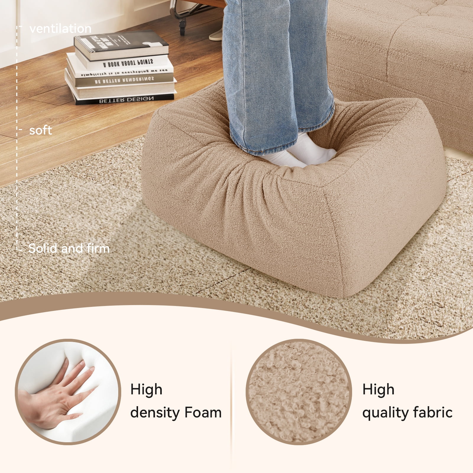 VFD Bean Bag Chairs for Adults, Beanbag Chair with Ottoman Lounge Sofa Memory Foam Comfy Reading Chair for Bedroom & Living Room, Lazy Floor Sofa Couch