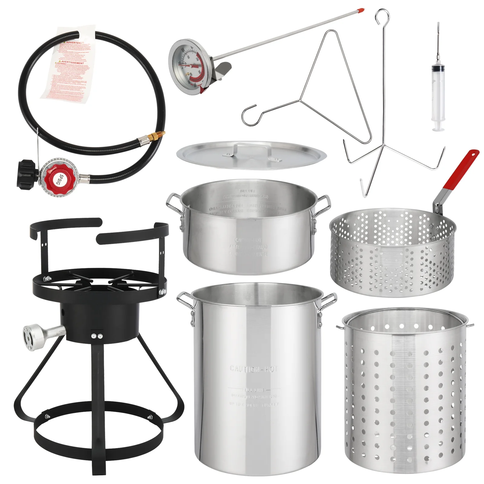 Qiushi 30QT Turkey Fryer Kit with 10QT Fish Pot, 54,000 BTU Outdoor Propane Gas Fryer Cooker, Includes Aluminum Pots, Basket, Poultry Rack, Thermometer for Frying, Boiling, and Seafood Cooking