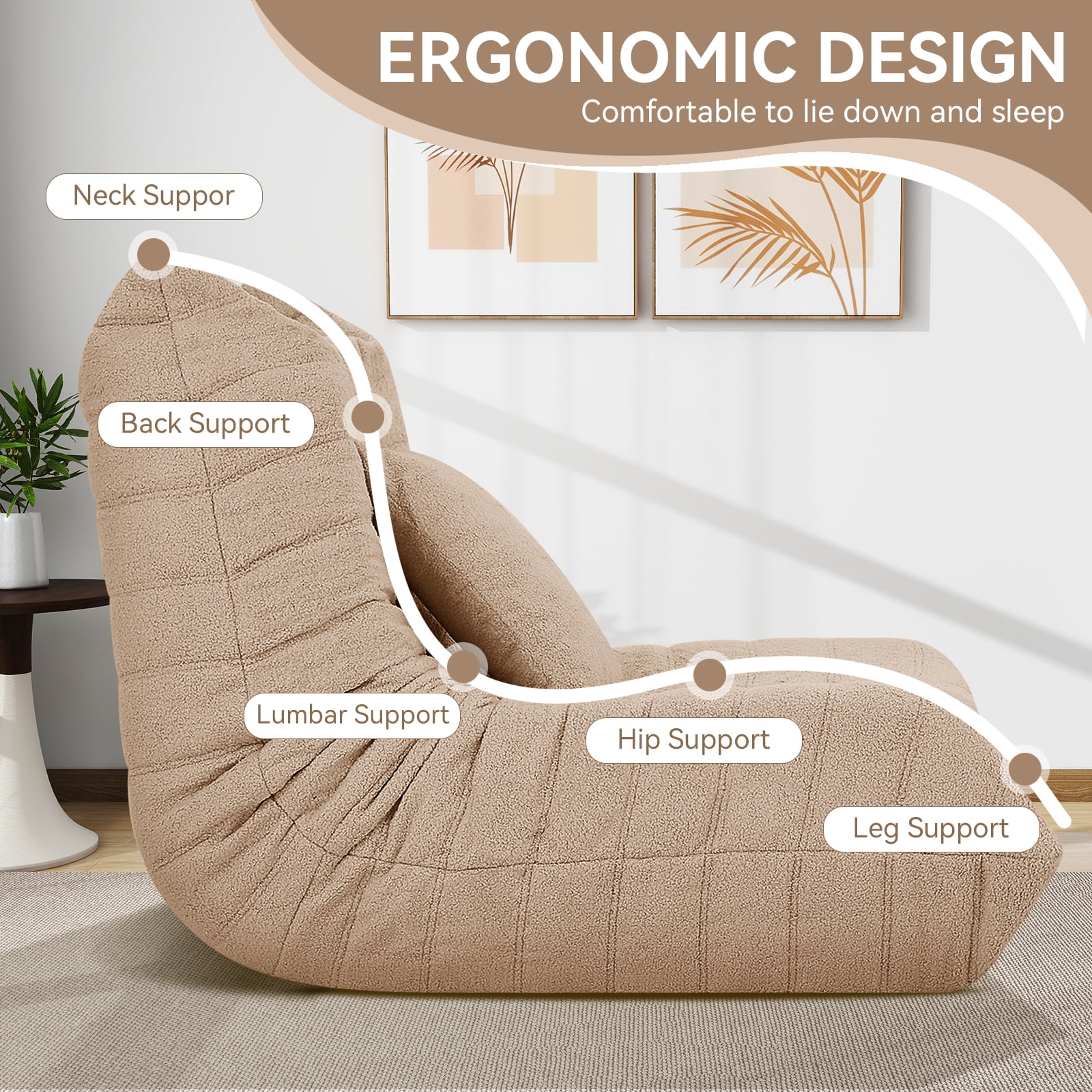 VFD Bean Bag Chairs for Adults, Beanbag Chair with Ottoman Lounge Sofa Memory Foam Comfy Reading Chair for Bedroom & Living Room, Lazy Floor Sofa Couch