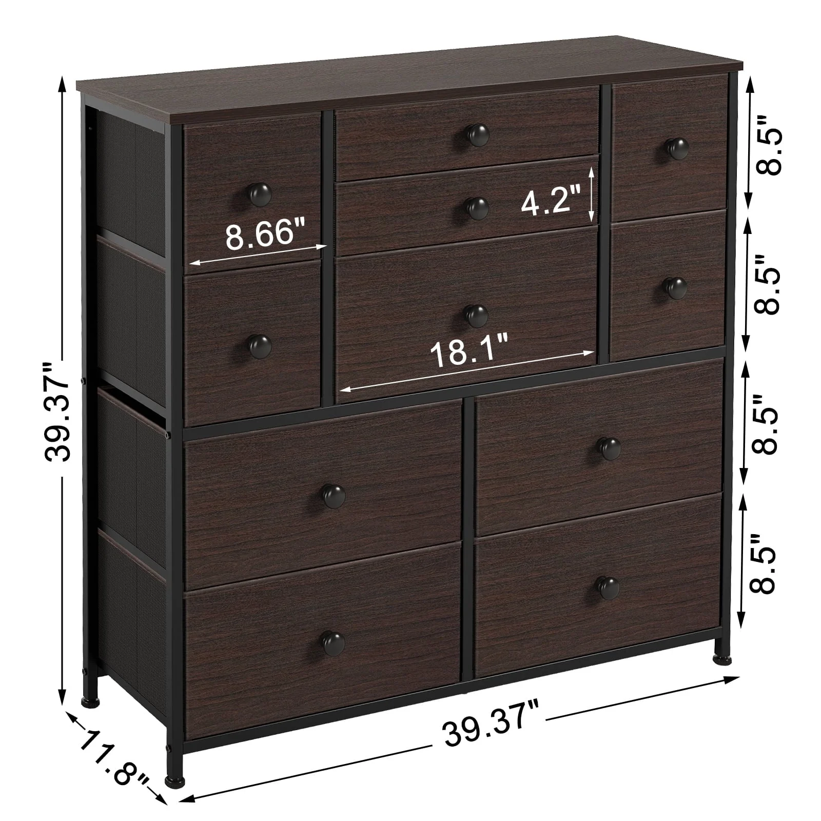 REAHOME 11 Fabric Drawers Dresser Chest of Drawers for Bedroom Faux Leather Rustic Brown Finish with Wood Top Sturdy Steel Frame