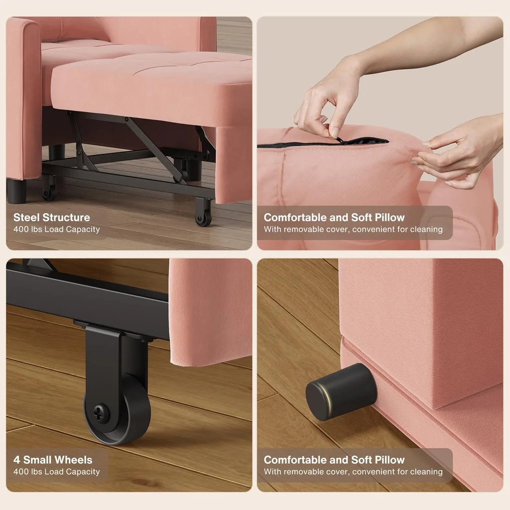 Convertible Sleeper Chair, Aiho 3-in-1 Convertible Sofa Bed Recliner Chair with Pull Out Couch - Dark Gray